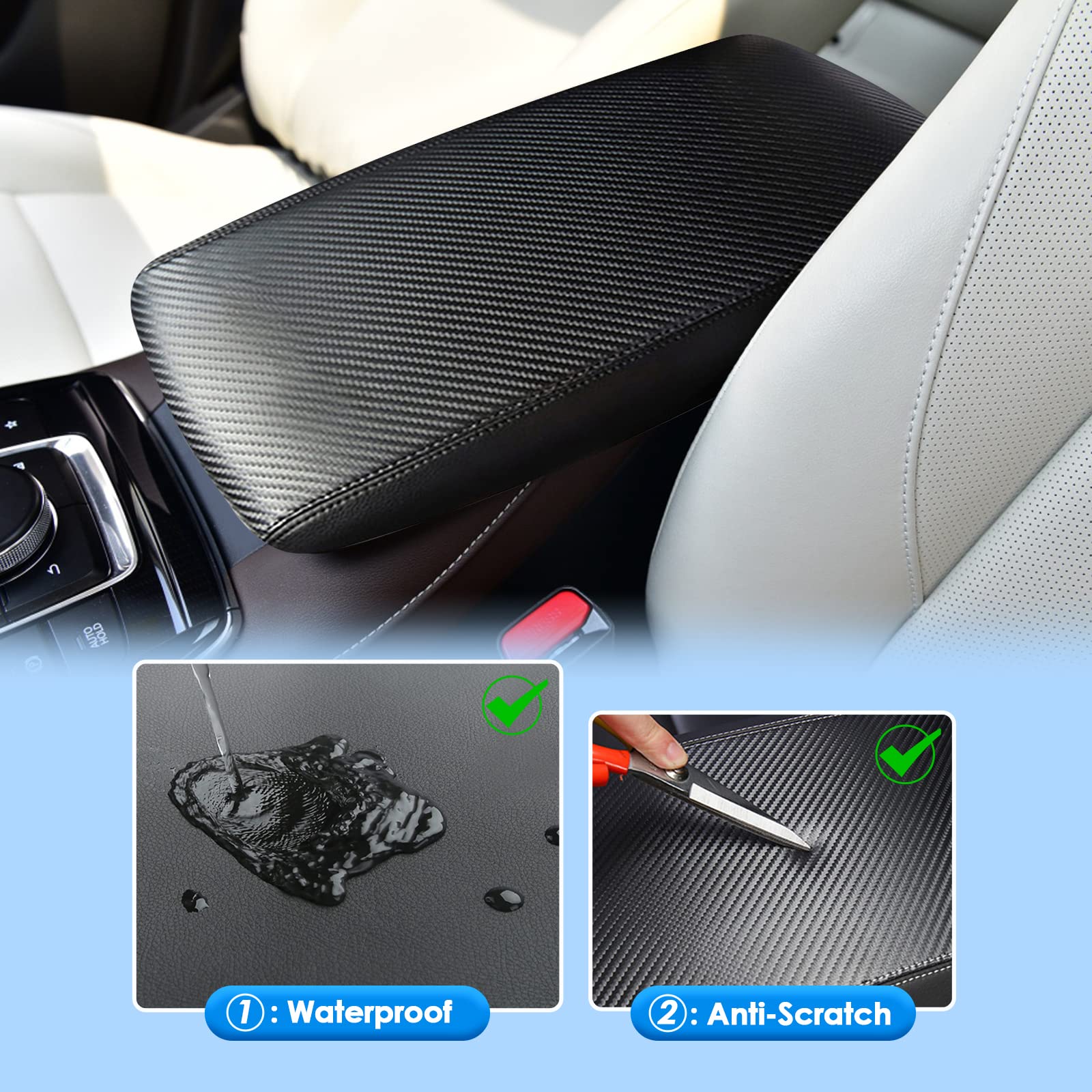 Coleya 2020-2023 2024 Cx-30 Armrest Cover For Mazda Cx-30 Console Armrest, Waterproof&Scratch-Resistant Lether Center Console Cover For 2022 2023 2024 Mazda Cx30 Accessories (Black-Carbon Fiber)