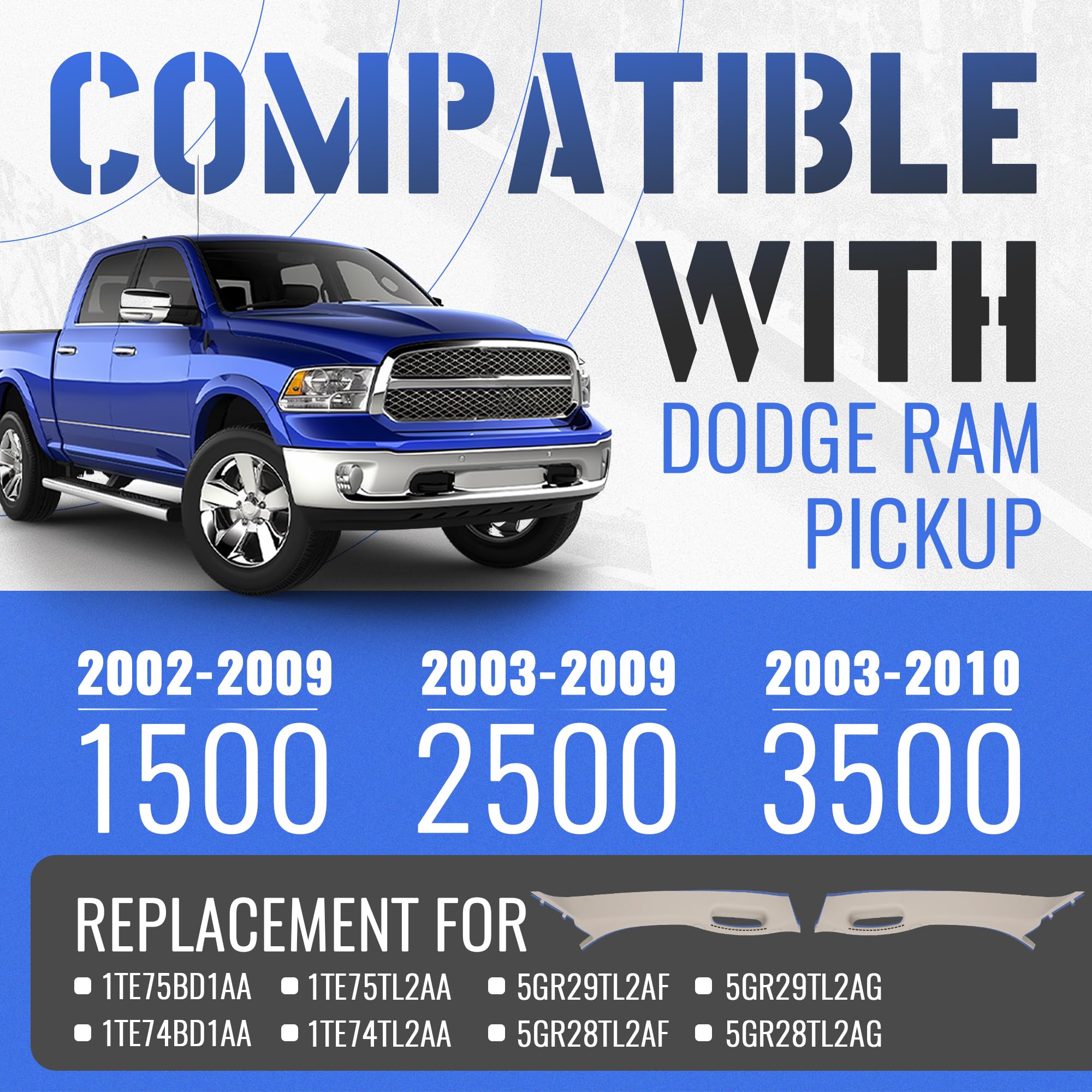 Hecasa Front Left & Right A Pillar Grab Handle Molding Trim Compatible With 2002-2010 Dodge Ram 1500 2500 3500 Pickup Truck (You