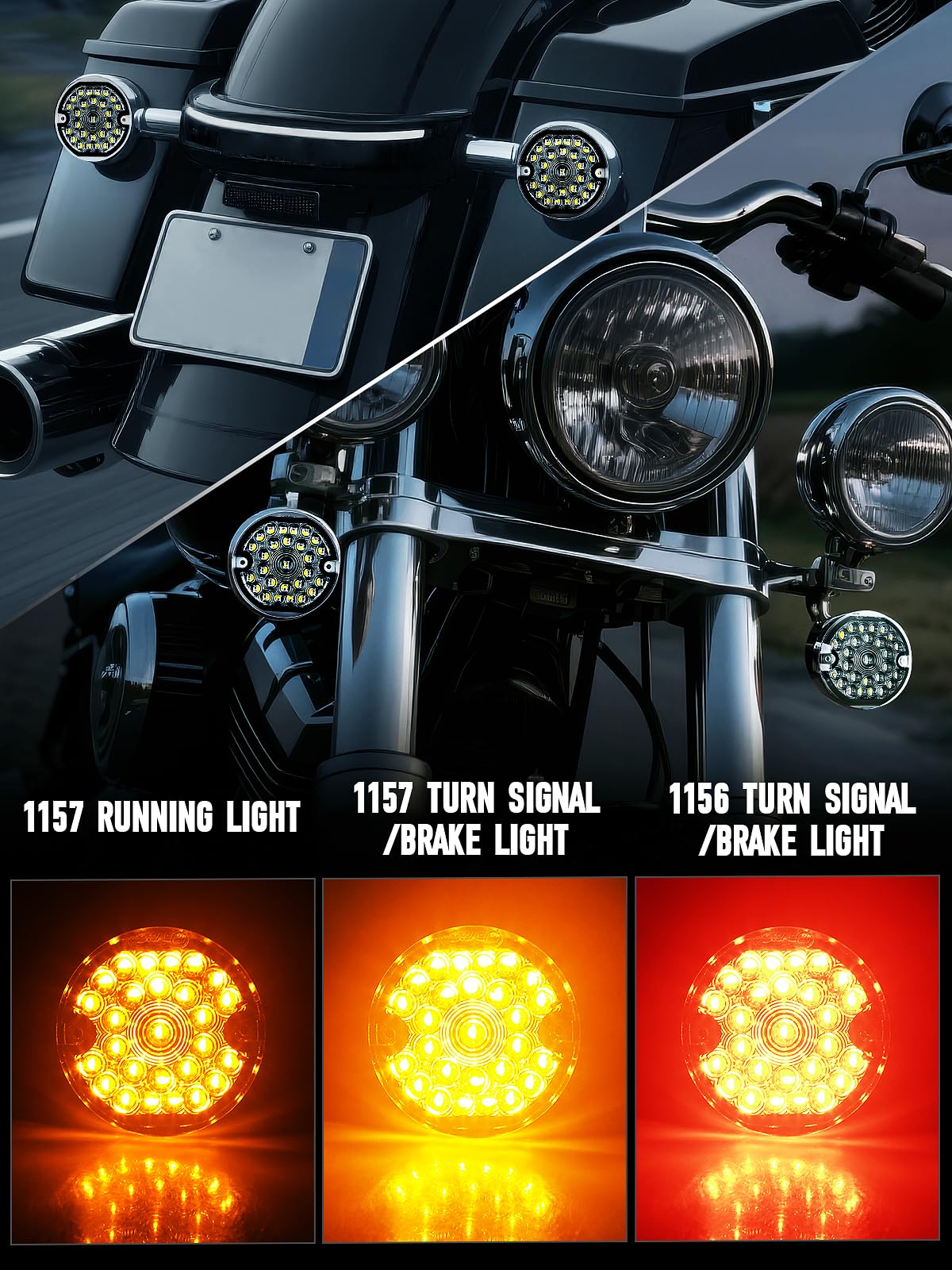 3-1/4 Inch Led Turn Signal Kit 1157 Double Base Front Turn Signal + 1156 Single Connector Rear Signals Lights Compatible With Ha