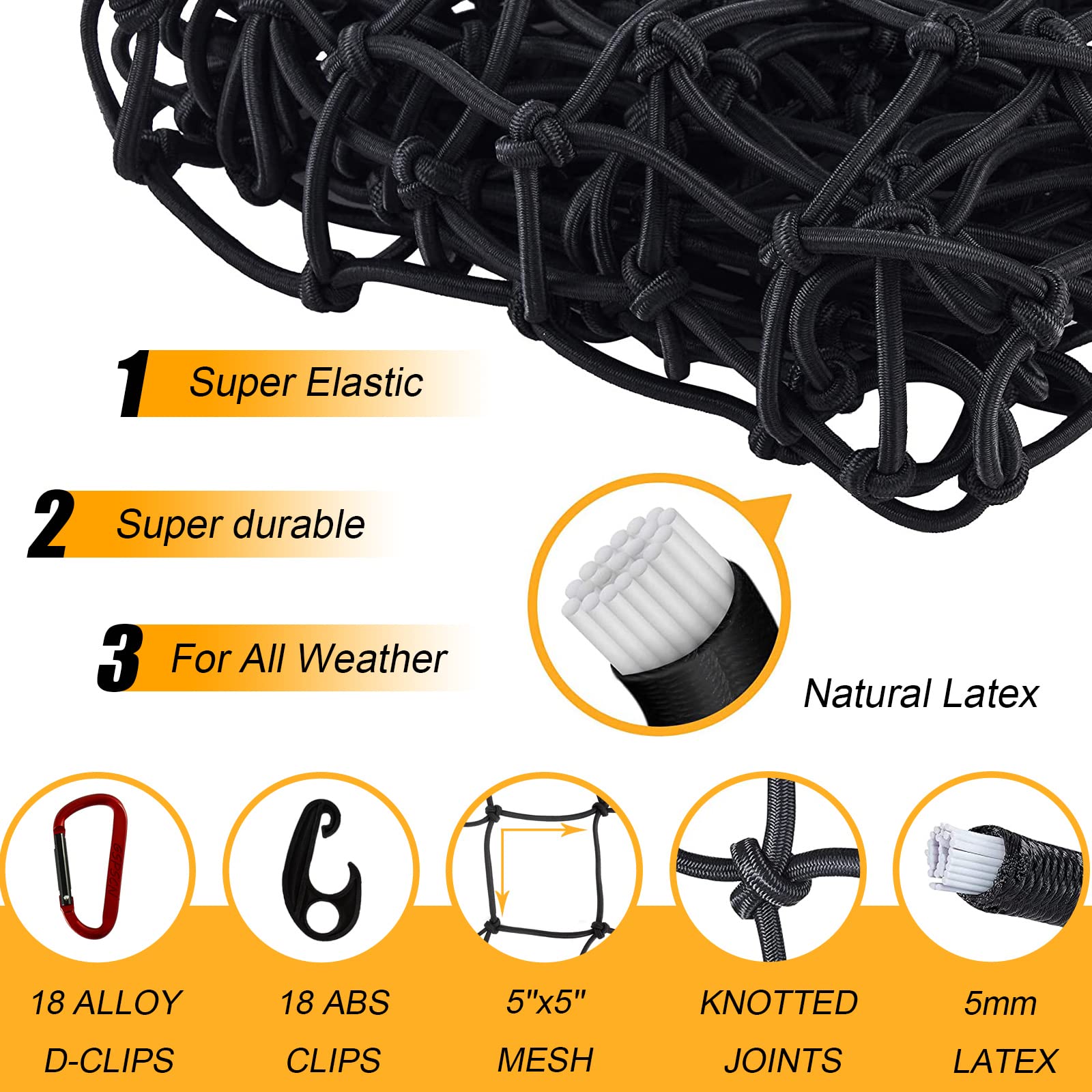 Gspscn Cargo Net 5 ' X 7 ' For Truck Pickup Bed, Trailer,Boat,Rv Suv Stretches To 15 'X21 ' Max Heavy Duty Roof Rack Net,Small 5