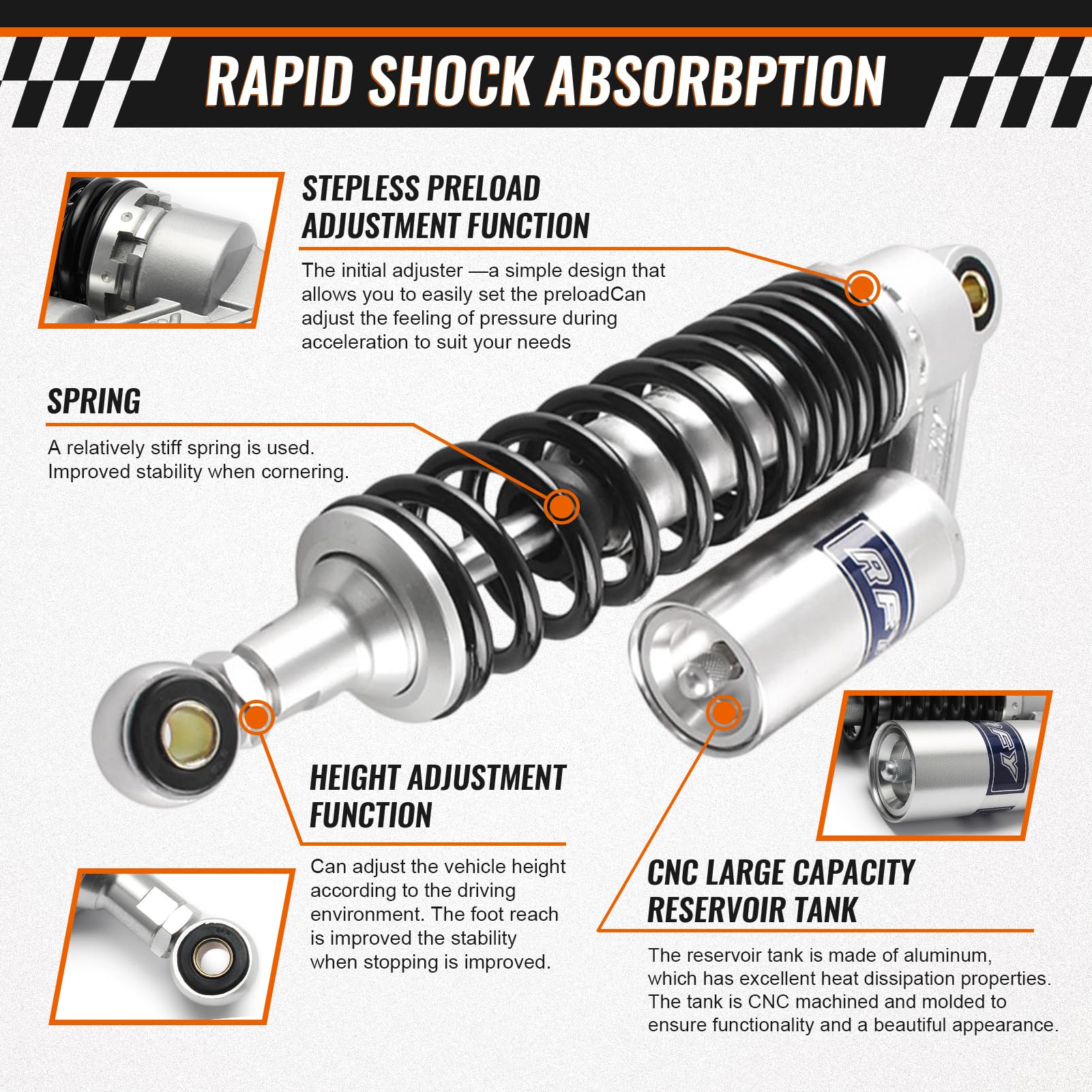 Gzyf 320Mm Universal Shock Absorbers Rear Suspension For Honda For Suzuki For Kawasaki For Yamaha Go Kart Atv Dirt Bikes,Silver