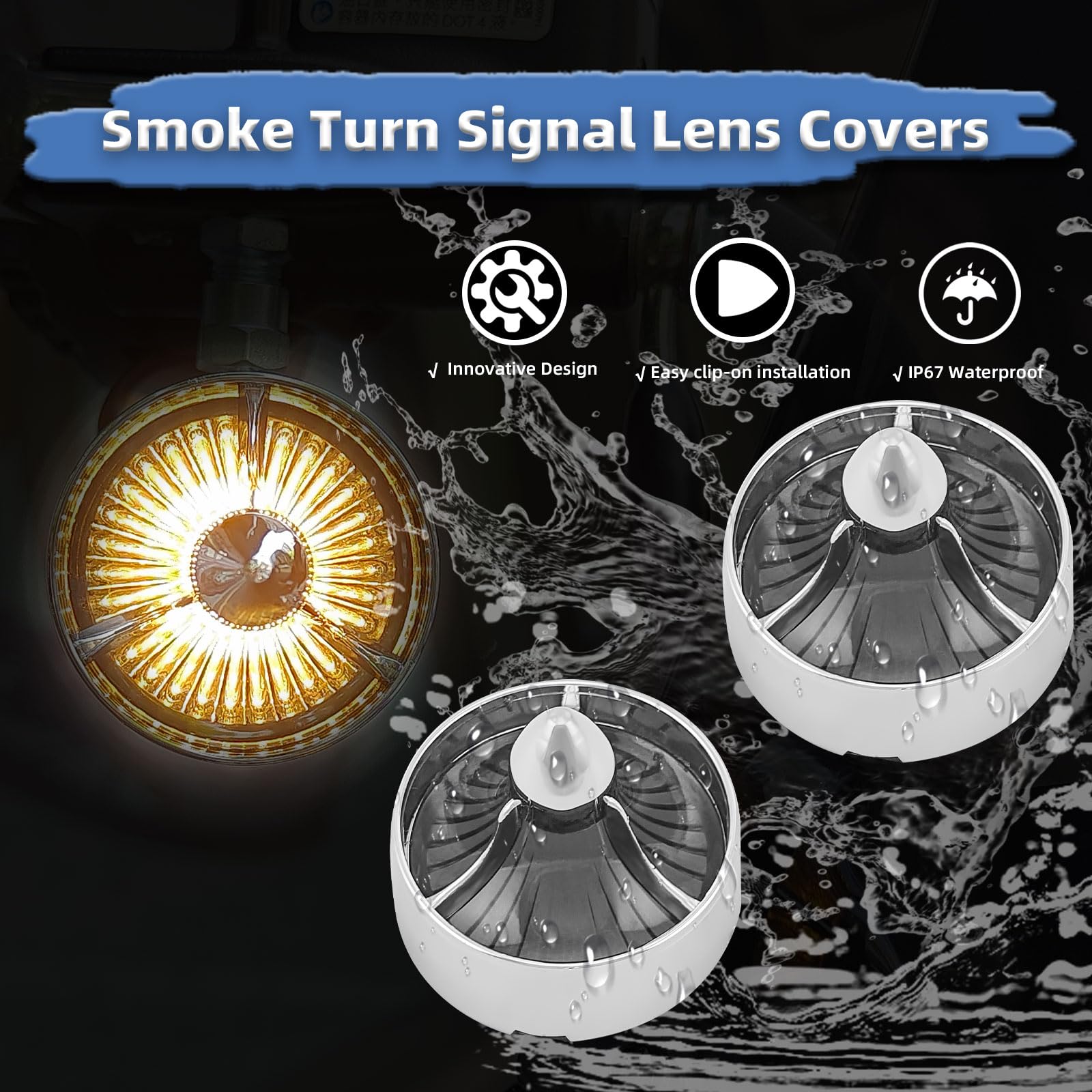 BOSYCY Motorcycle Turn Signals Lens Covers 2 Pack, Smoked Plastic Caps for Harley Softail, Road Glide, Sportsters - Universal Fit