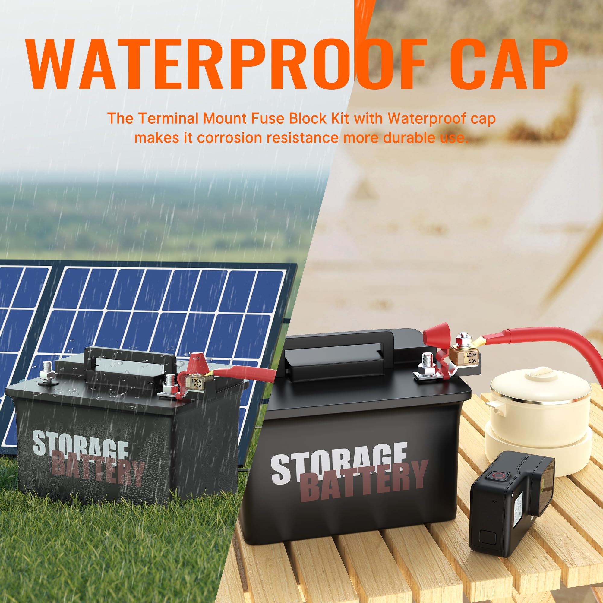 Joinfworld Mrbf Terminal Fuse Block 100A 58V Dc Battery Terminal Fuse Kit With 5/16'' Stud Marine Battery Fuse And Waterproof Ca