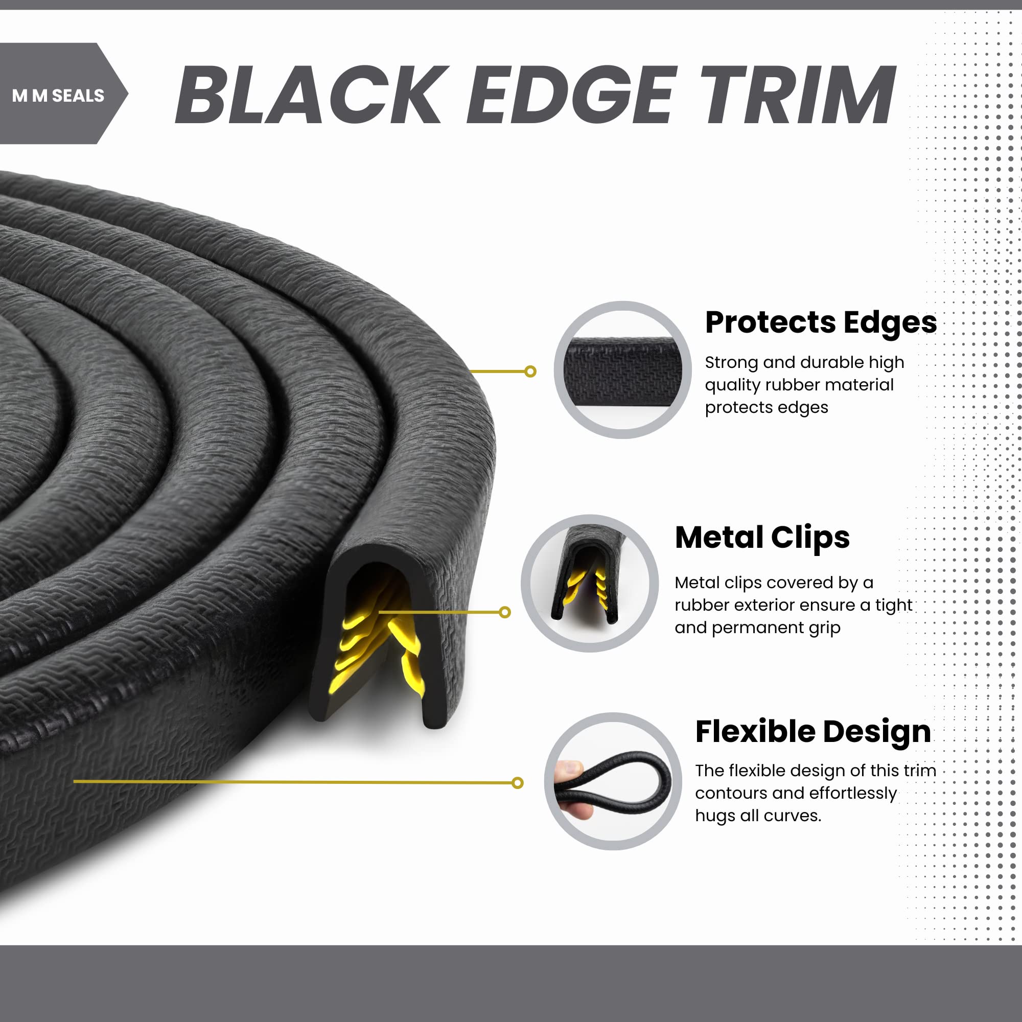 Seal Rubber Edge Trim - Black Metal - 1/4 Inch, 10 Feet (3.05 Meter) Length - Model HM-00920