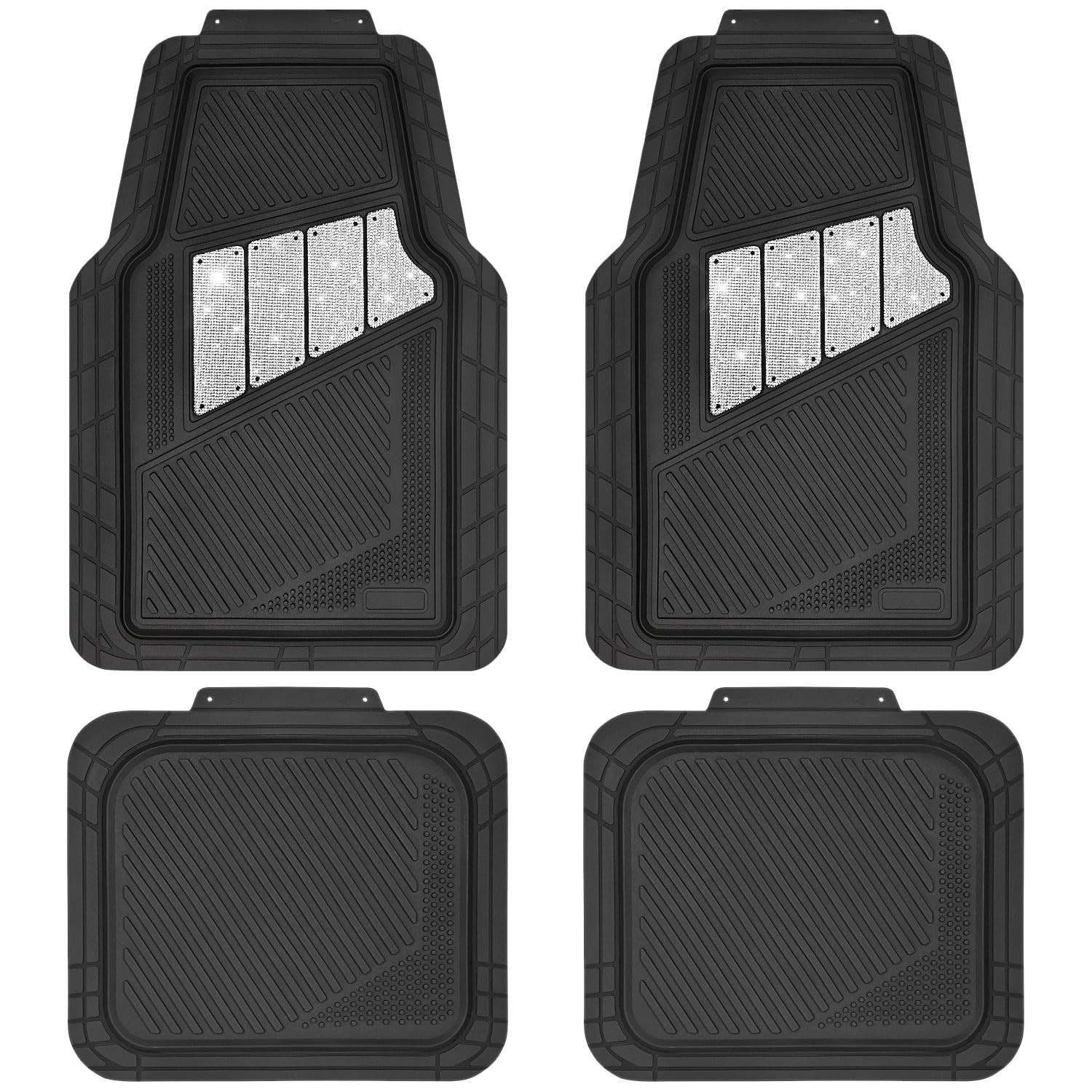 CAR PASS Heavy Duty Rubber Floor Mats 4-Piece Bling Car Mats Full Set - Universal Waterproof Floor Mats for Car SUV Truck, Durab
