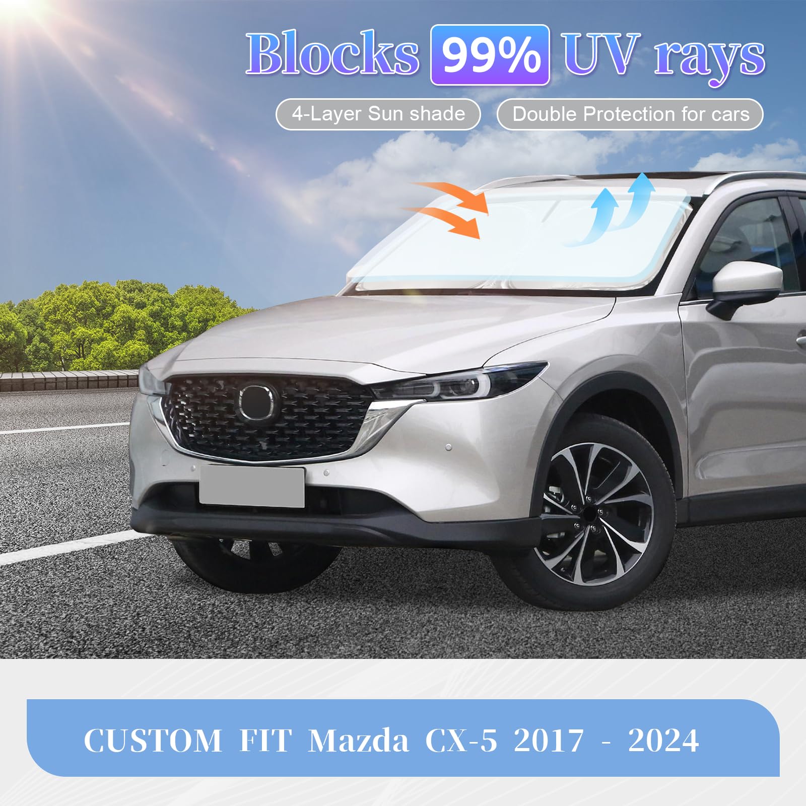 For Mazda Cx5 Cx-5 2017-2024 2025 Sun Shade Sunshade Windshield Cover, 4-Layer Front Window Shade Custom Fit Cx5 Sport, Touring,