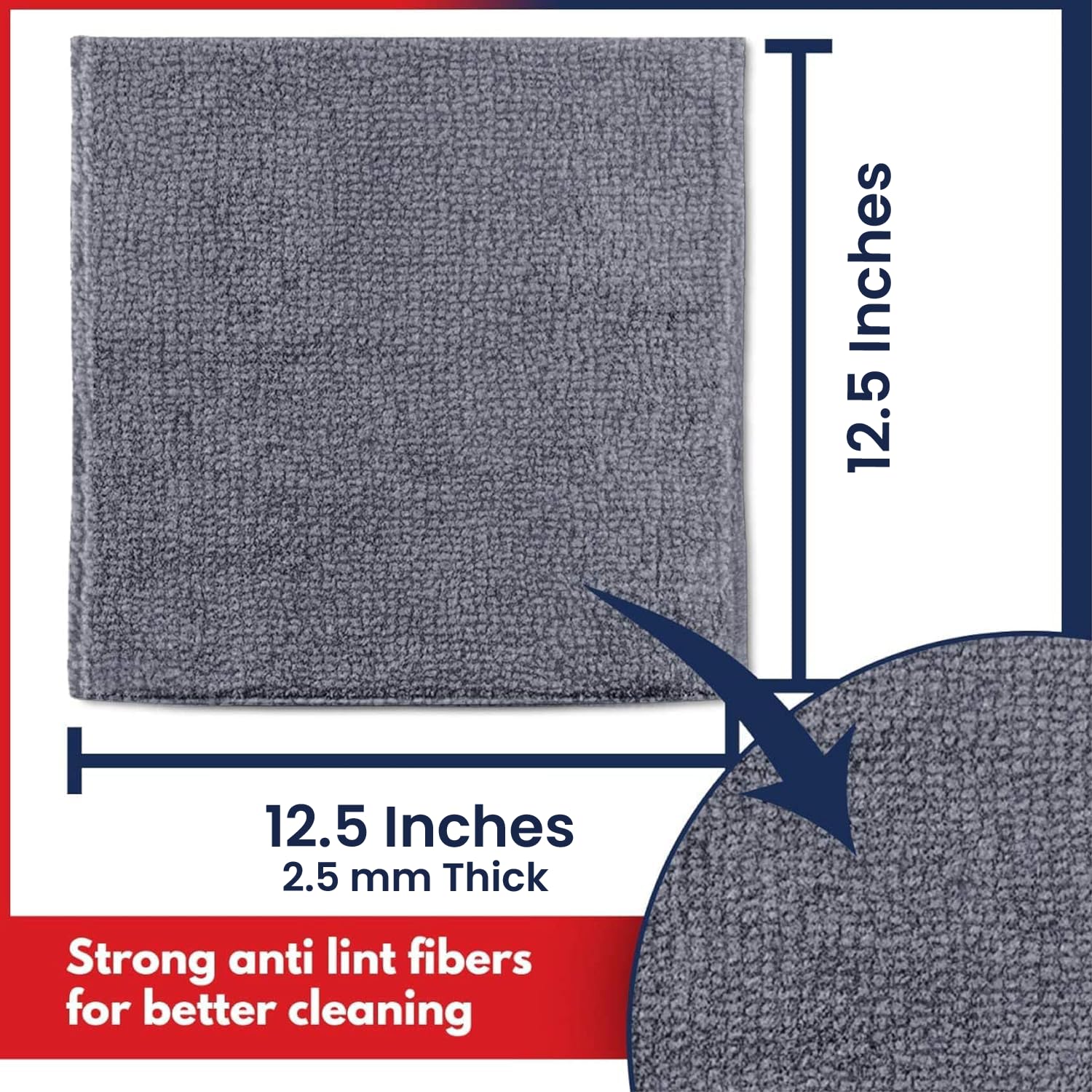 Usanooks Microfiber Cleaning Cloth Grey - 12 Pcs (12.5'X12.5') - High Performance - 1200 Washes, Ultra Absorbent Microfiber Towel Weave Grime & Liquid For Streak-Free Mirror Shine - Car Washing Cloth