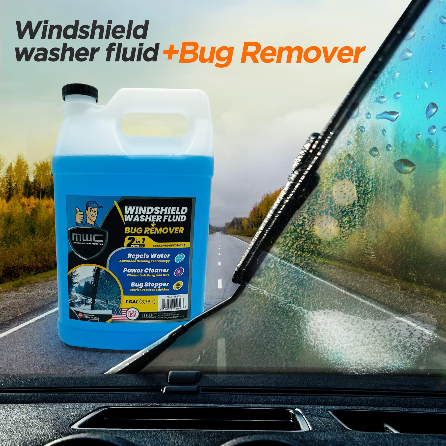 Mwc Windshield Washer Fluid, Ready To Use, Removes Dirt, Safe For The Environment, Removes Grime, Streak Free Glass Cleaner,+ 32