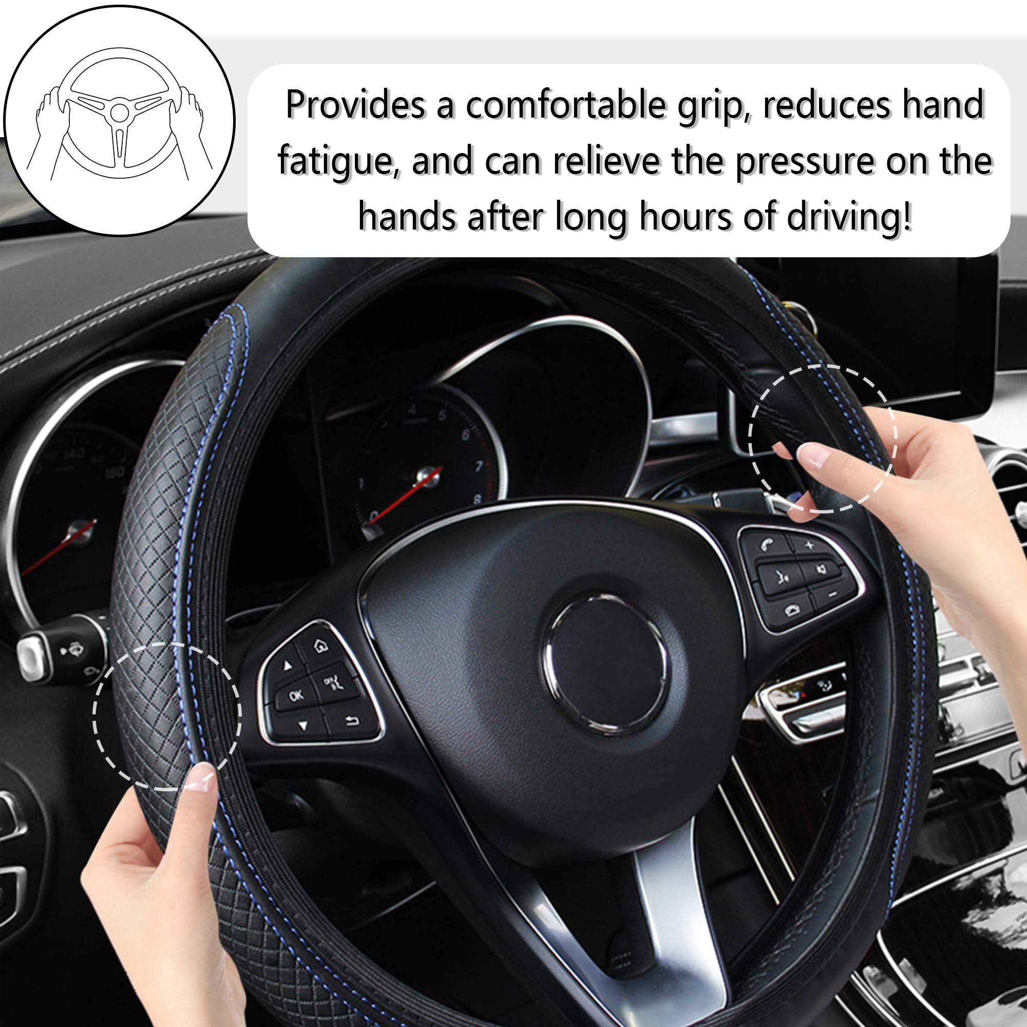 Leather Steering Wheel Cover,Anti Slip Car Steering Wheel Cover For Car Decorations & Steering Wheel Protections,Universal 15Inc