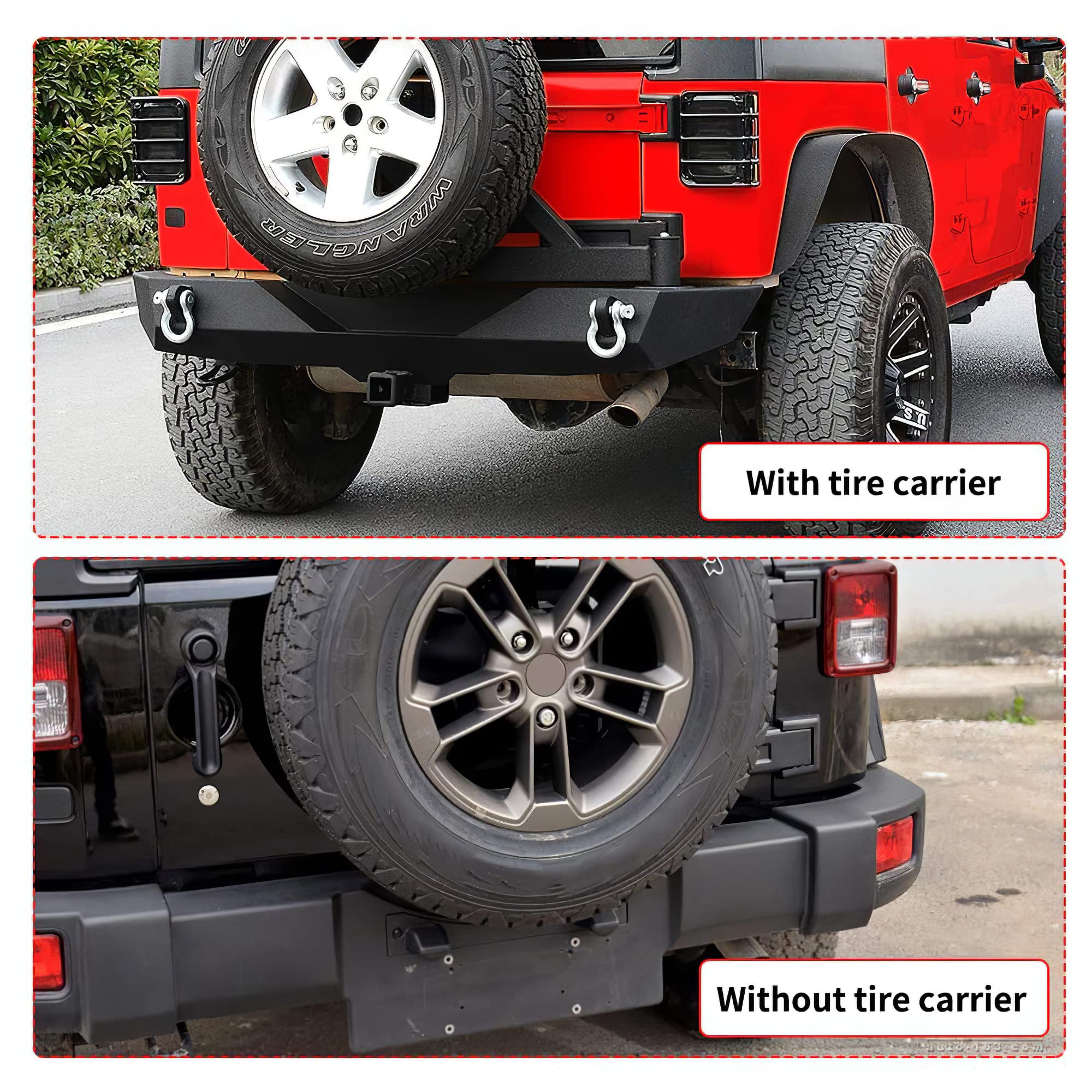 Ledkingdomus Rear Bumper With Tire Carrier And 2'' Hitch Receiver Compatible With 07-18 Jeep Wrangler Jk Jku Rubicon Sahara Spor