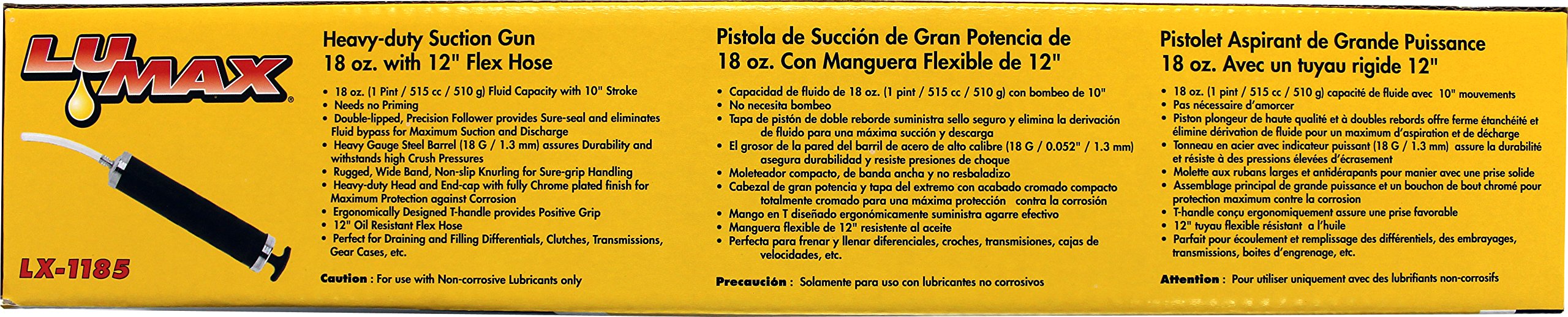 LUMAX LX-1185 Black 18 oz. Suction Gun with 12'' Vinyl Flex Hose. Excellent for Draining and Filling Differentials, Transmission