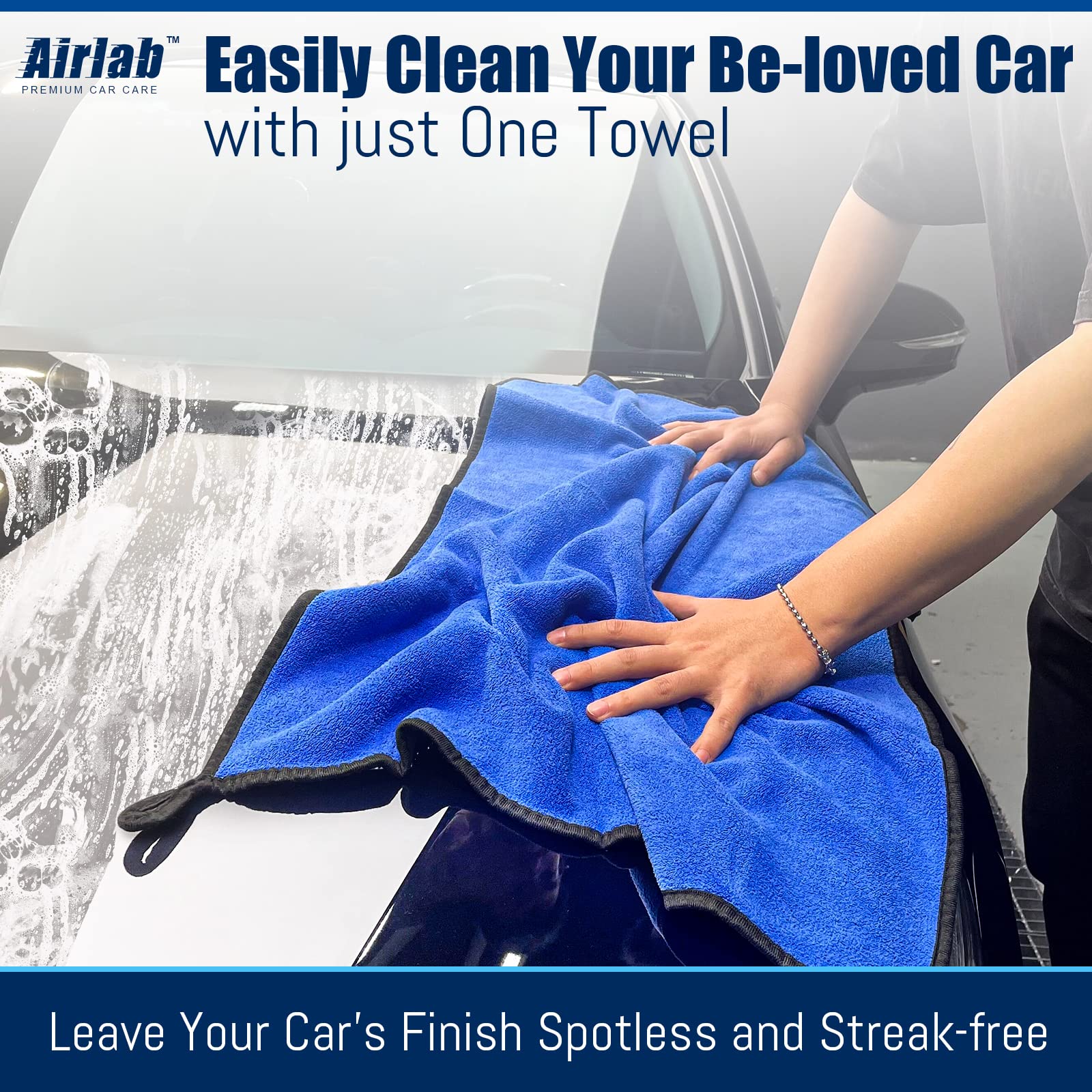 Airlab Xl Microfiber Towels For Cars Drying Plush Extra Large Ultra Soft Absorbent Auto Detailing Cleaning Cloth, Lint-Free, Streak-Free, 24'' X 35'' - Pack Of 1