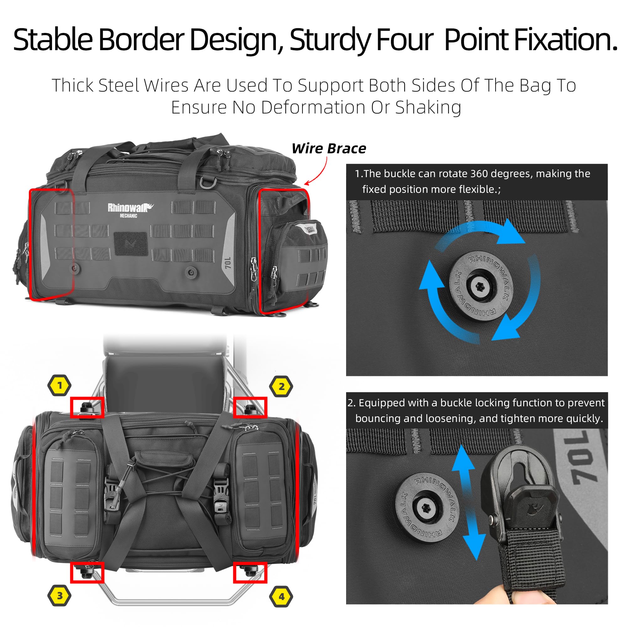 HUNTVP Motorcycle Tail Bag 50-70L Waterproof Expandable Motorcycle Bags for Back Seat Rear Rack Bag Motorbike Trunk Travel Lugga