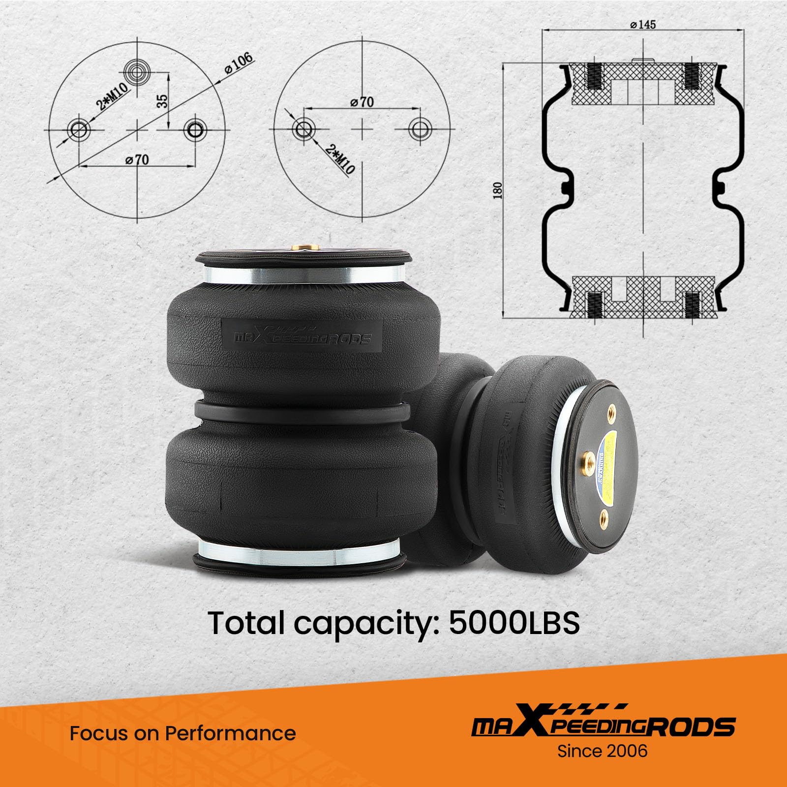 Maxpeedingrods Rear Air Suspension Bags Kit 5000 Lbs For Ford F-150 2004-2014 4Wd Air Helper Spring Kitv W/Internal Jounce Bumper