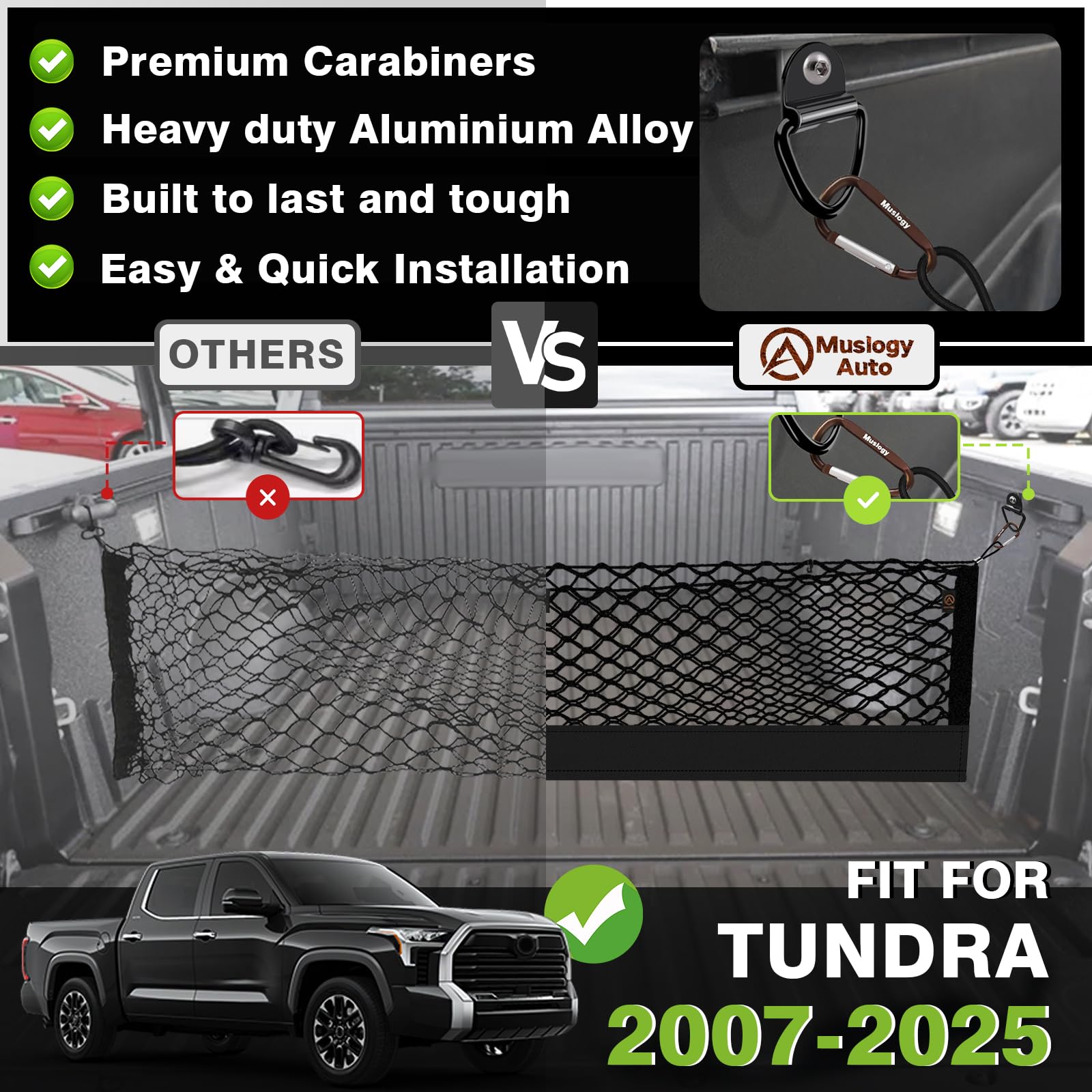 Muslogy Truck Bed Cargo Net Compatible With Toyota Tundra 2007-2024 2025 Accessories Storage Organizer Pickup Truck Bed Envelope
