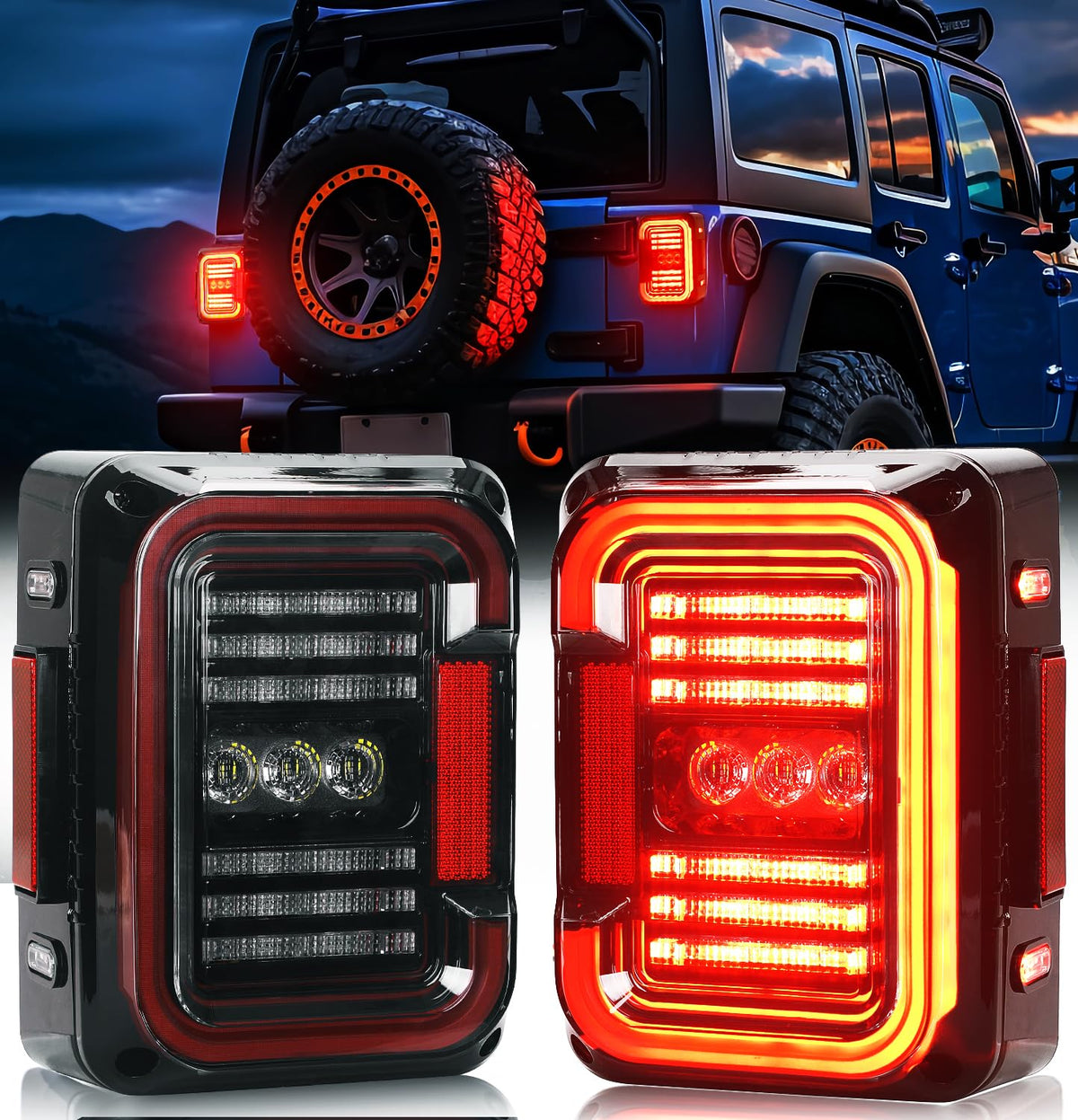 Audexen Led Tail Lights Compatible With Jeep Wrangler Jk Jku 2007-2018, Unique C Shaped Design Clear Lens, 20W Reverse Lights, B