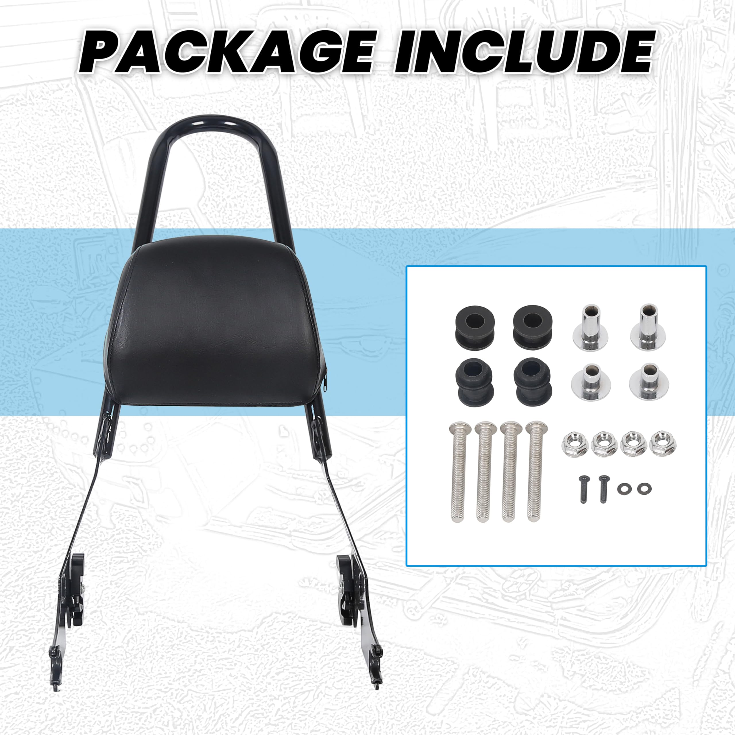 7Blacksmiths Passenger Backrest Pad Sissy Bar Cushion Fit For 2004&Up Harley Sportster Xl Xlh 883 1200 Black Detachable