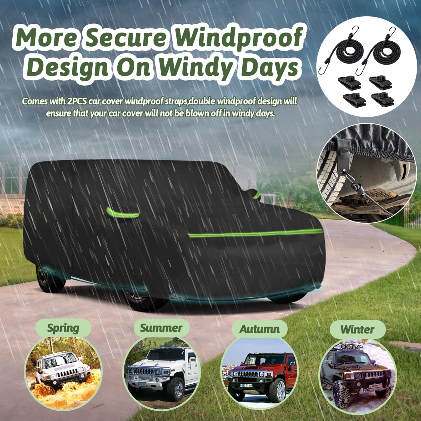 6 Layers Car Cover for Hummer H2 SUV 2002-2009, 210T Waterproof Sun Rain UV Dust Snow Protection Outdoor H2 Full Car Cover with