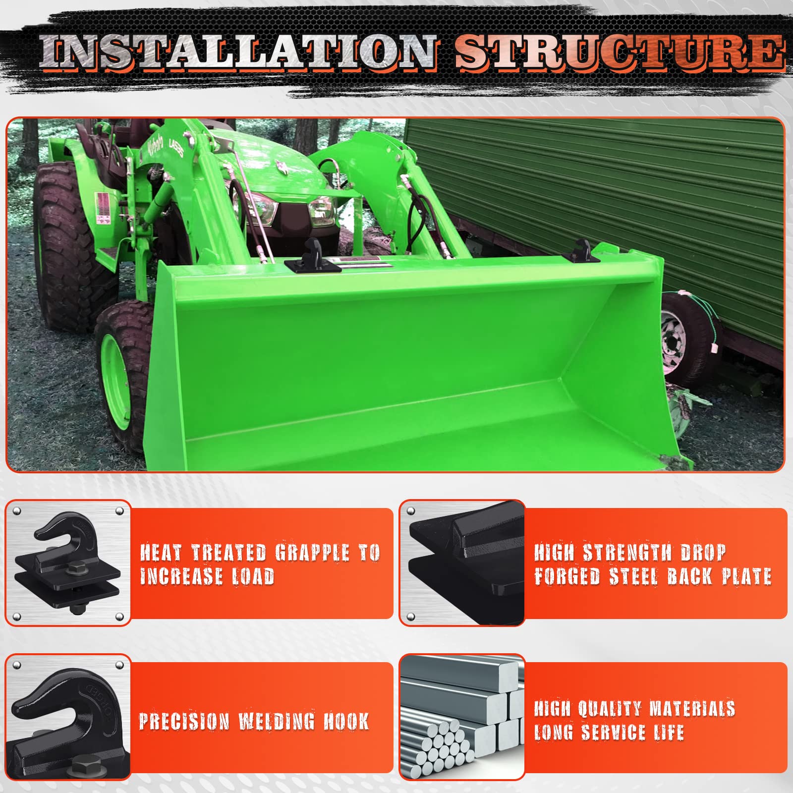 AMBULL 2 Pack 3/8'' Tractor Bucket Grab Hook Grade 70 Forged Steel Bolt On Grab Hook Tow Hook Mount with Backer Plate,Work Well