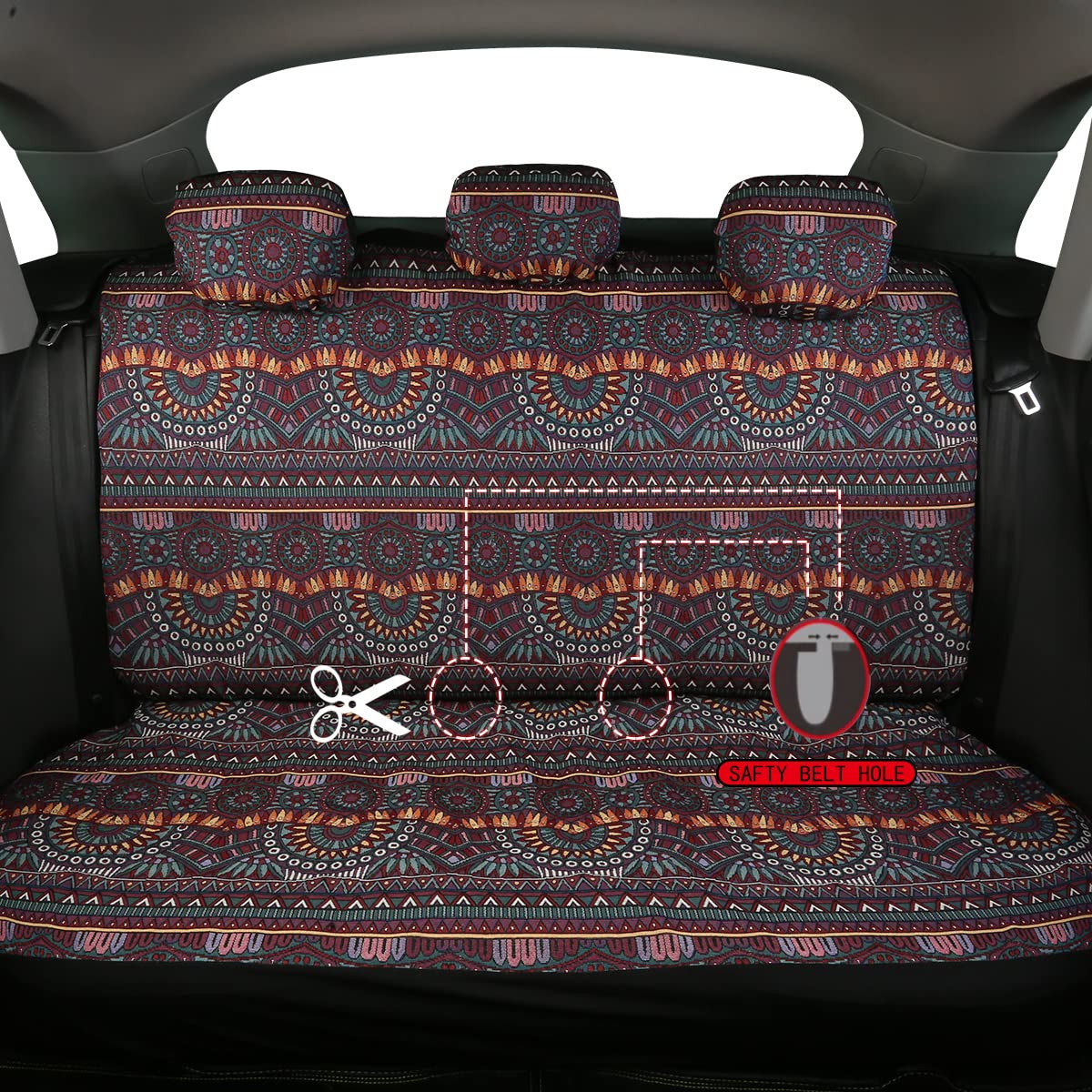 Ponyjoyup Baja Saddle Blanket Car Seat Covers 9Pcs Full Set, Breathable And Washable Striped Woven Automotive Vehicle Seat Cover, Universal Boho Seat Cover For Sedan, Suv, Truck, Airbag Compatible