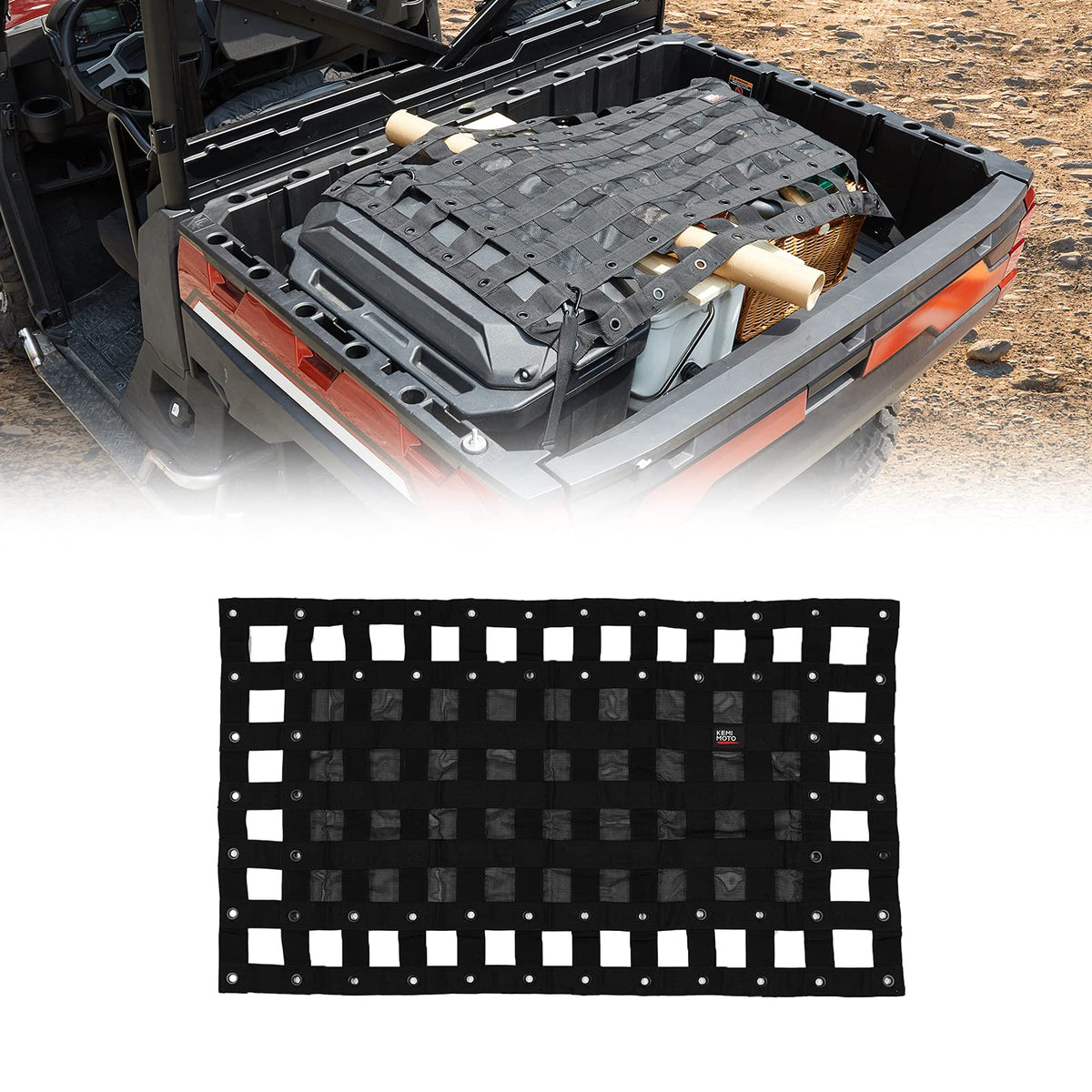 Kemimoto Heavy Duty UTV Cargo Net Stretchable UTV Roof Rack Bed Rail Cargo Bungee Netting with Straps Compatible with Polaris Ra
