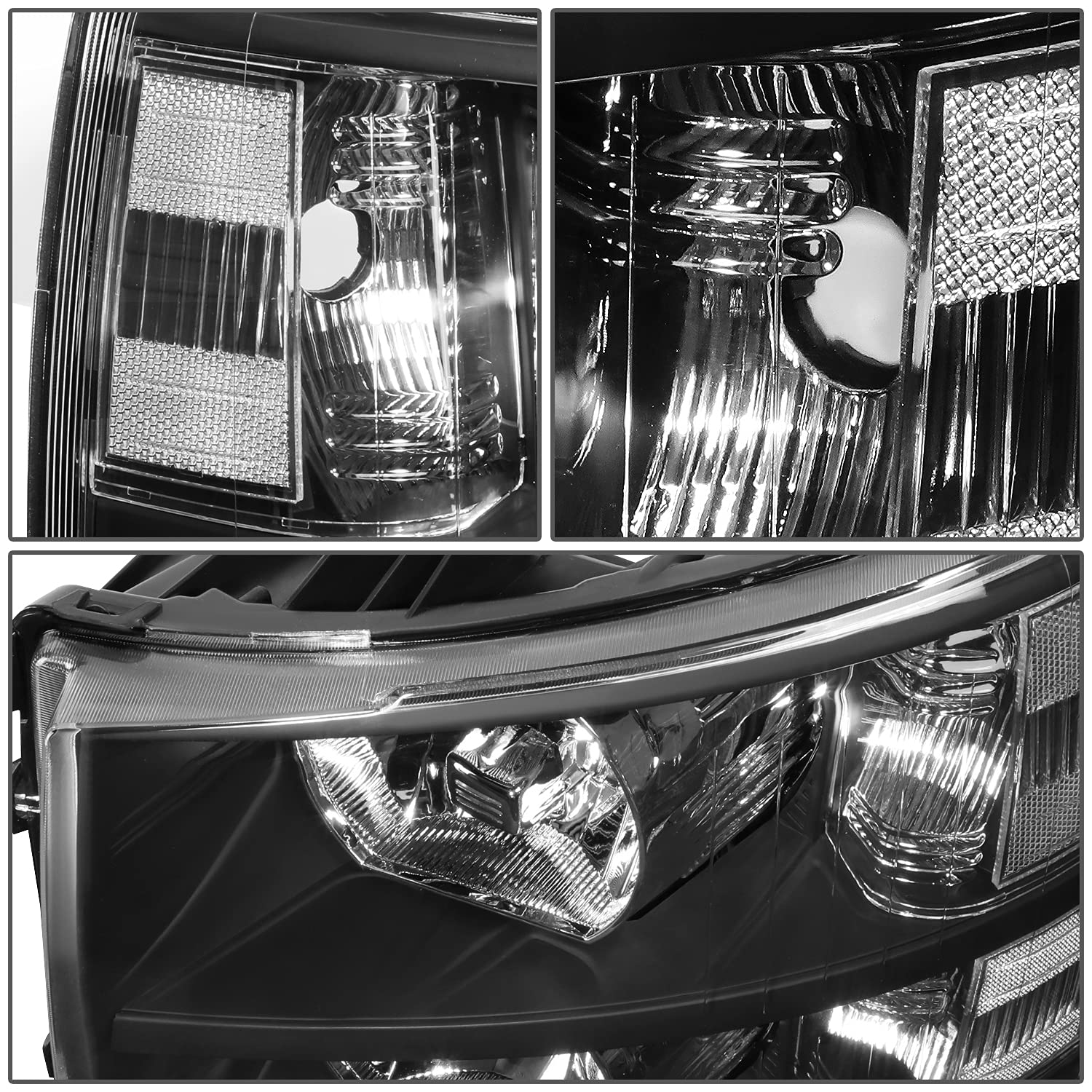 Dna Motoring Hl-Oh-Csil07-Bk-Cl1 Pair Of Black Housing Headlights Compatible With 07-13 Silverado 1500/07-14 Silverado 2500 Hd 3500