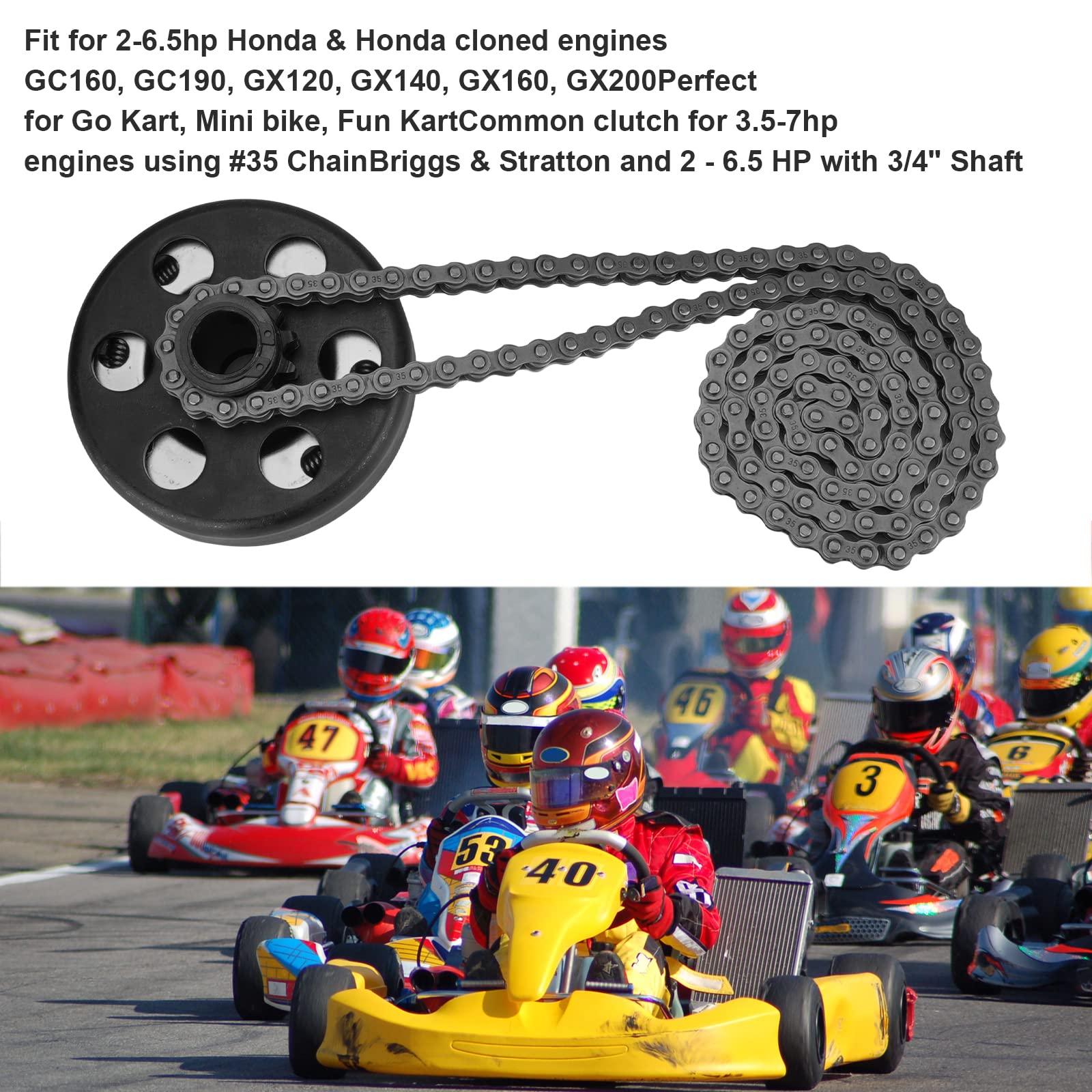 Go Kart Clutch 3/4 Bore 12T with #35 Chain, Centrifugal Clutch for Minibike and Fun Kart, Compatible with Honda GX160, GX200, GX