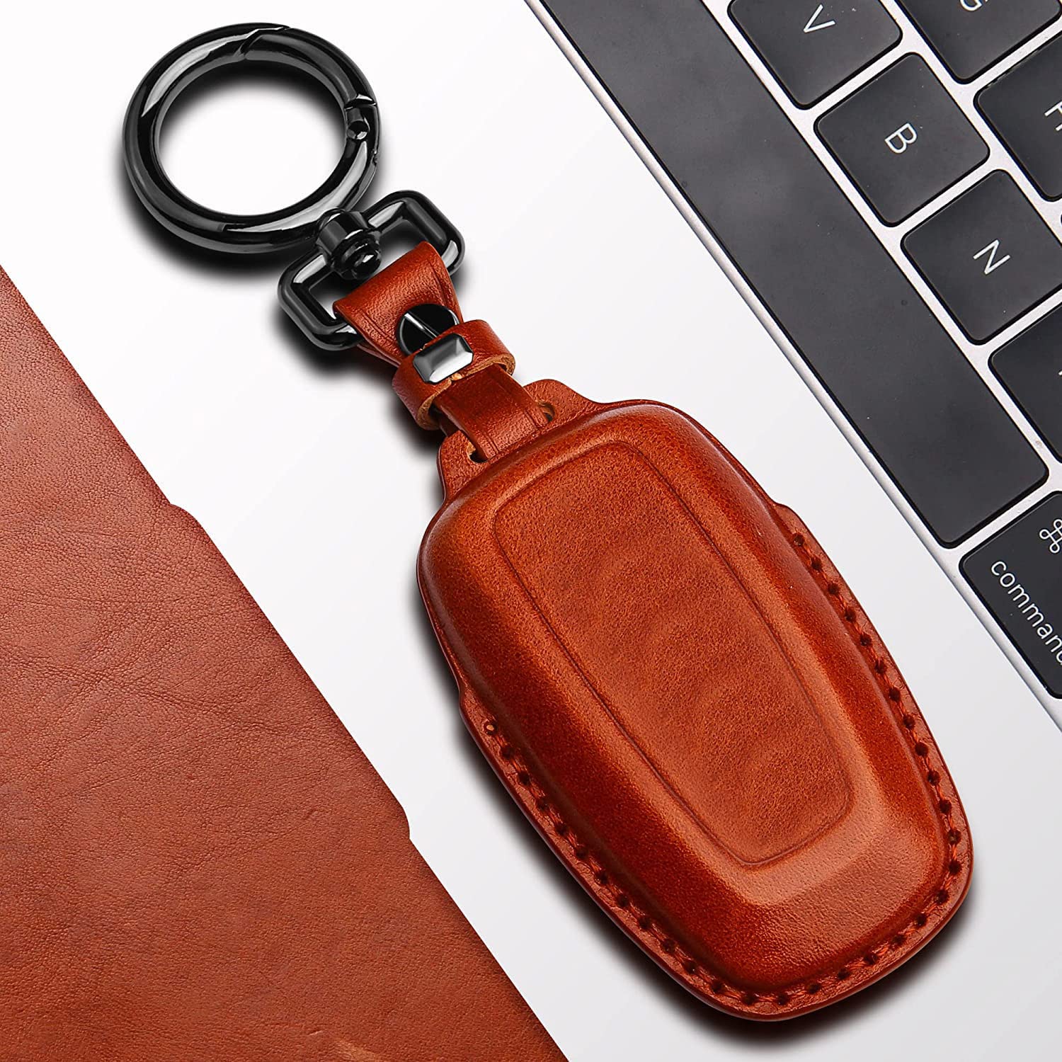 Tukellen For Ford Leather Key Fob Cover With Keychain Compatible With Ford Explorer Mustang Fusion Escape F150 F250 F350 F450 F5