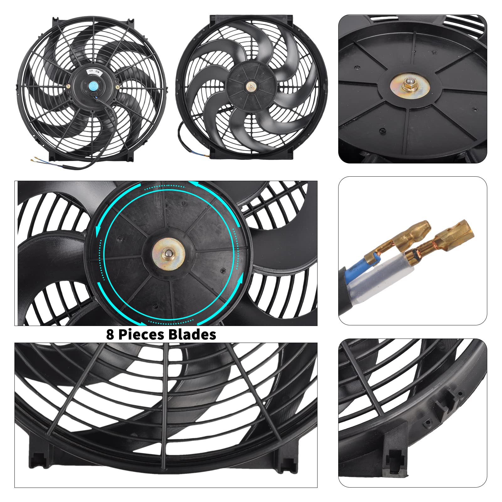 Fgjqefg 14 Inch Black Universal Slim Fan Push Pull Electric Radiator 12V High Performance Cooling Fan Mount Kit Set Of 2