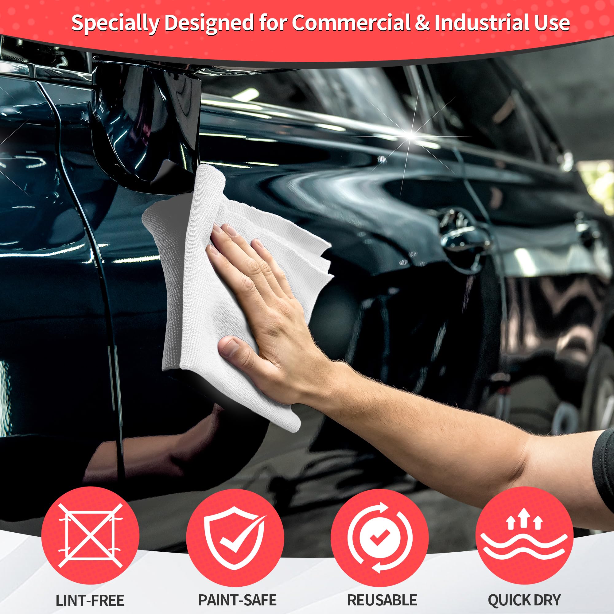 Homerhyme White Microfiber Cleaning Cloths, 100 Pack Shop Towels Rags, Bulk Absorbent Lint-Free Detailing Cleaning Rags Microfib