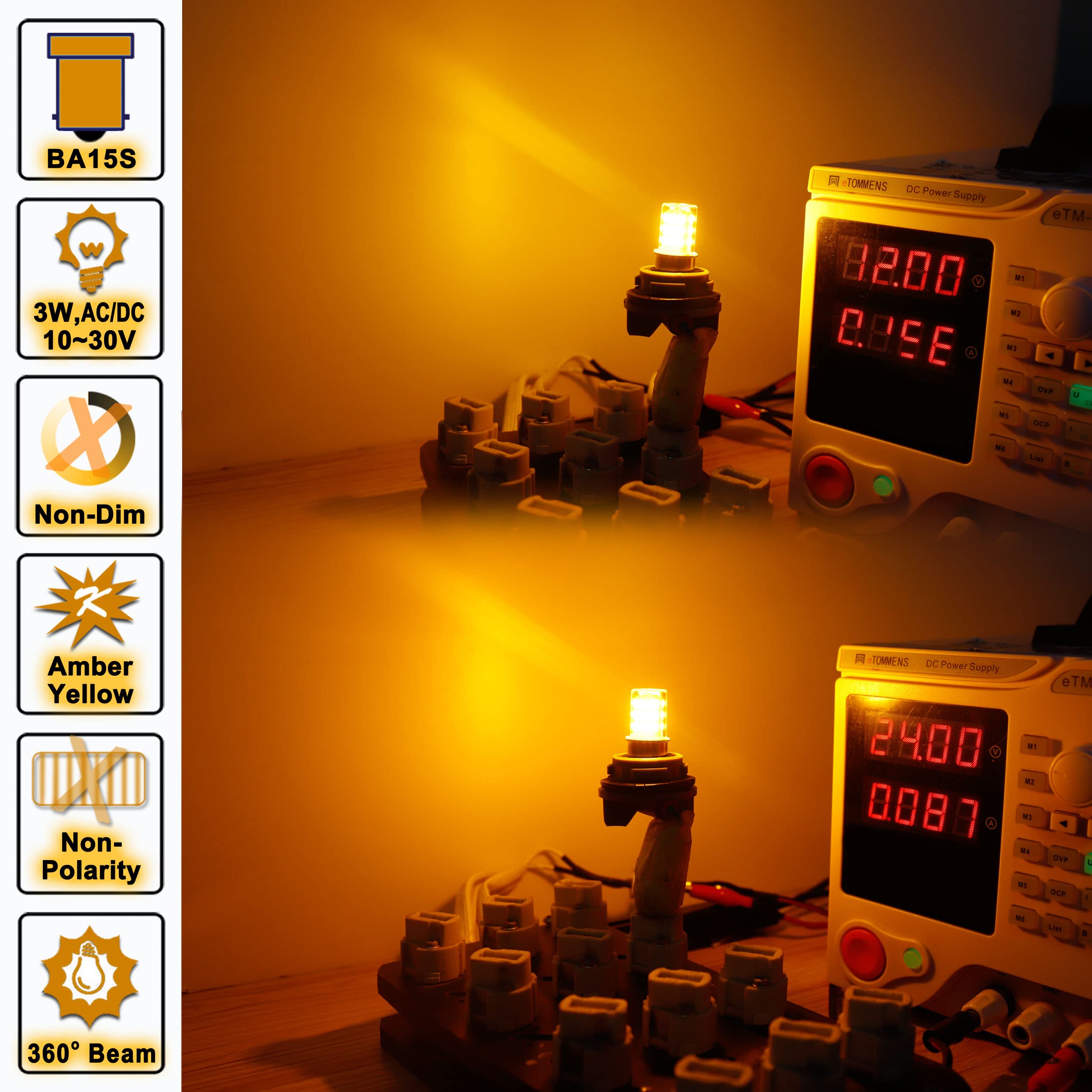 12 Volt 1156 Ba15S Amber Yellow 1003 1141 7506 Led Bulbs, Dc Bayonet Single Contact Base,Ac10-24V Dc10-30 Volt Led Replacement F
