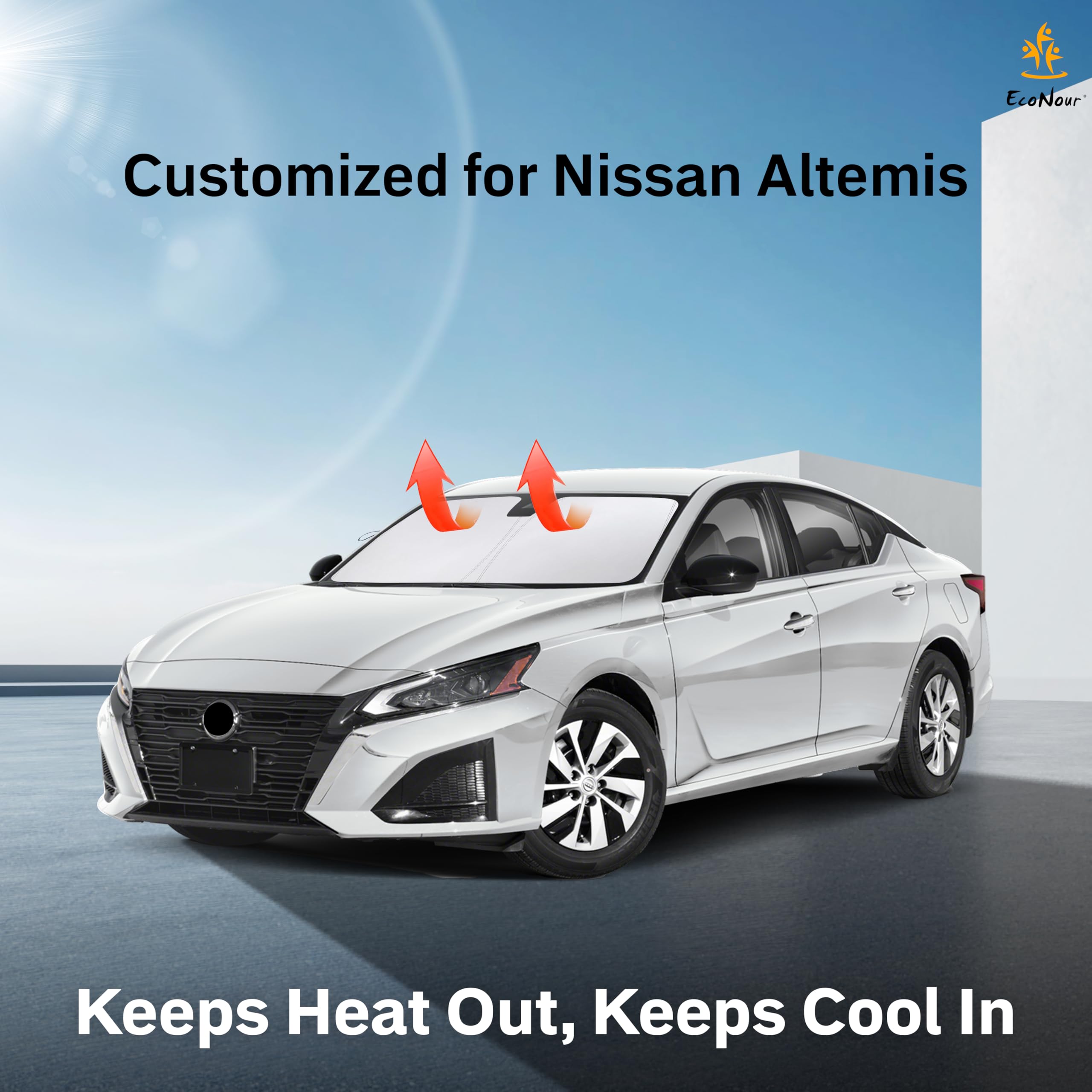 Econour Windshield Sunshade Compatible For Nissan Altima 2019-2024 2025-240T Polyester Material Cars Sun Visor Reflector Blocks