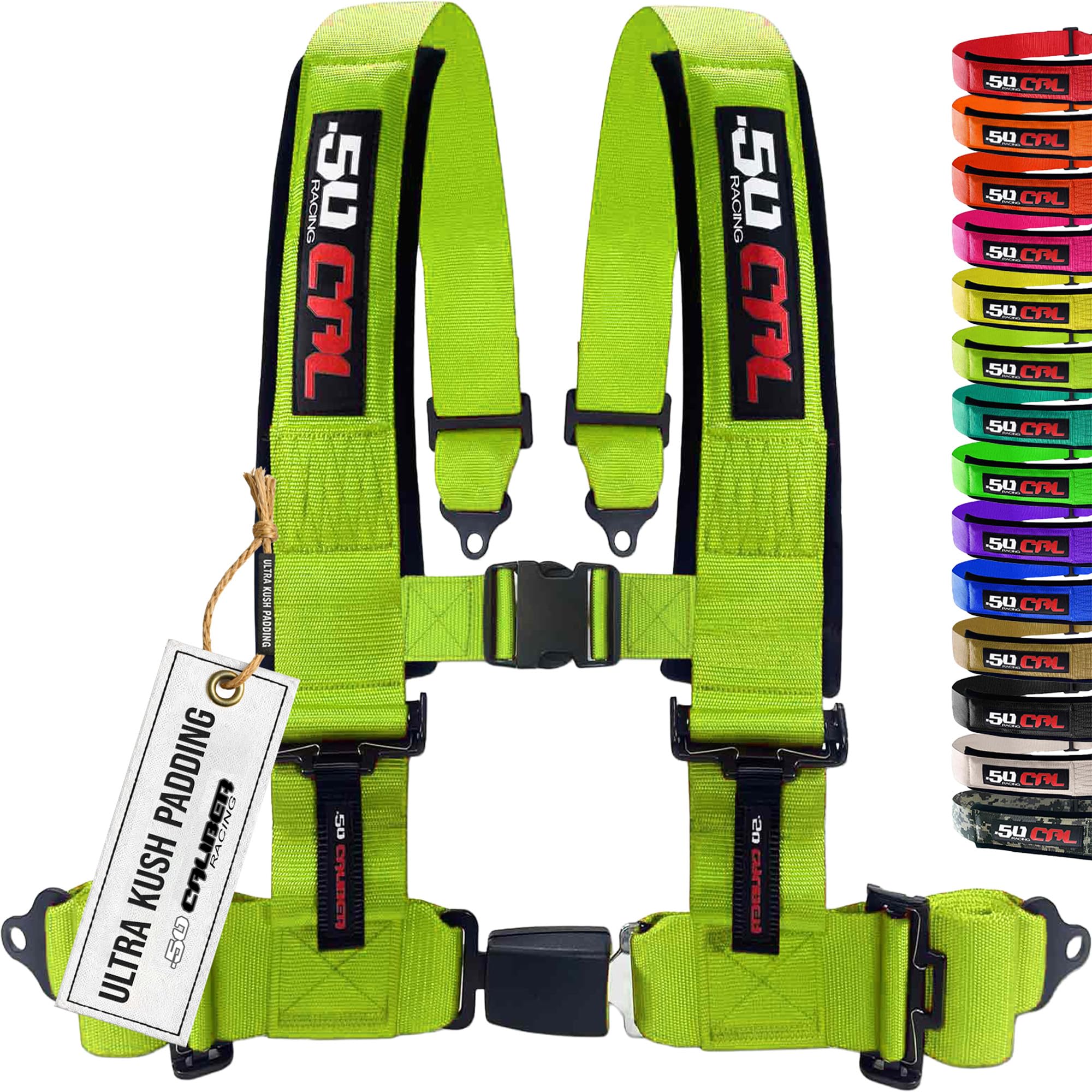1pc 4 Point Harness for Bucket Seat Push Release 10 Color Harnesses Racing Harness 4 point Race Car UTV, RZR (Fluorescent Green,