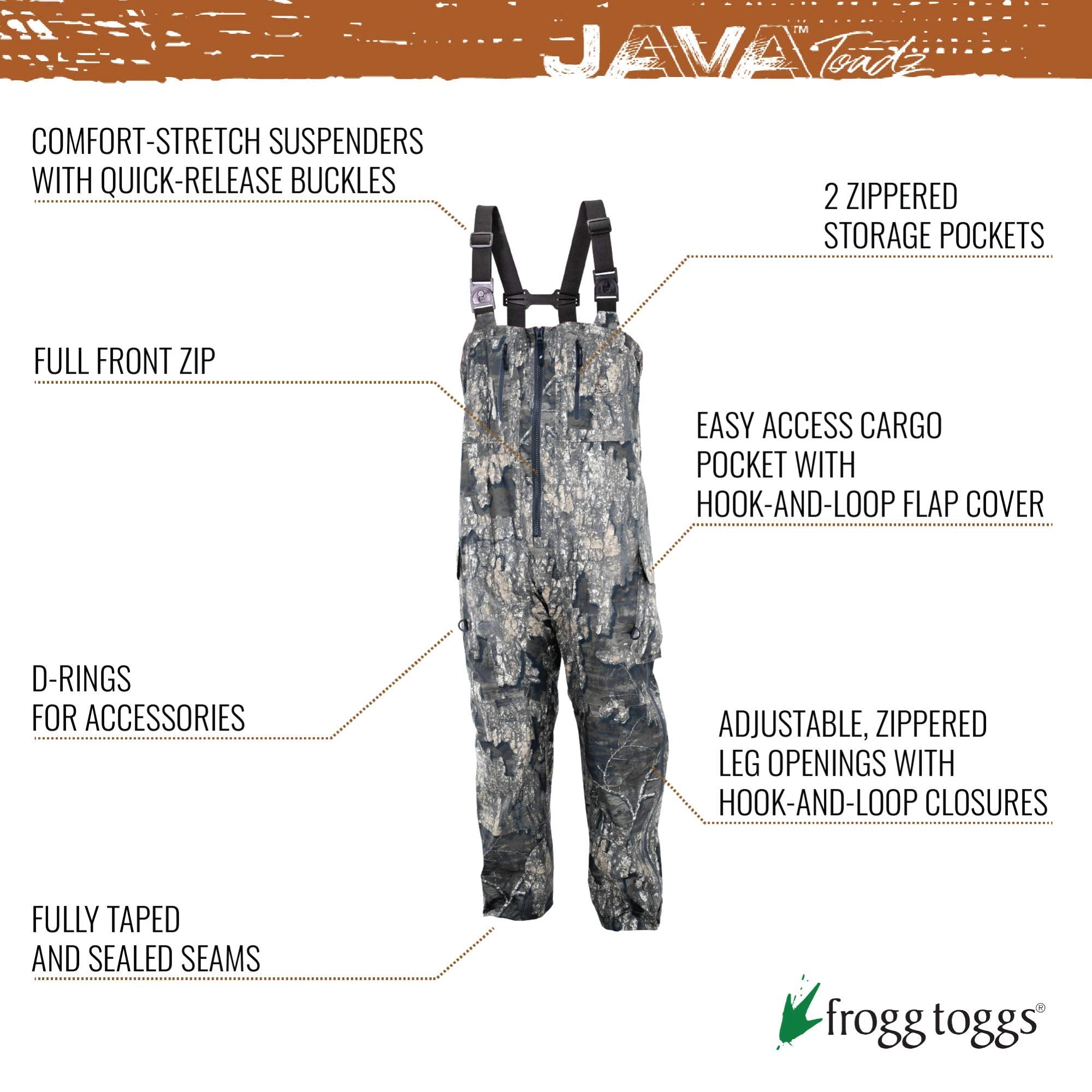 Frogg Toggs Jt93160-54Xl Java Toadz Camo 2.5 Bib, Realtree Xtra, X-Large