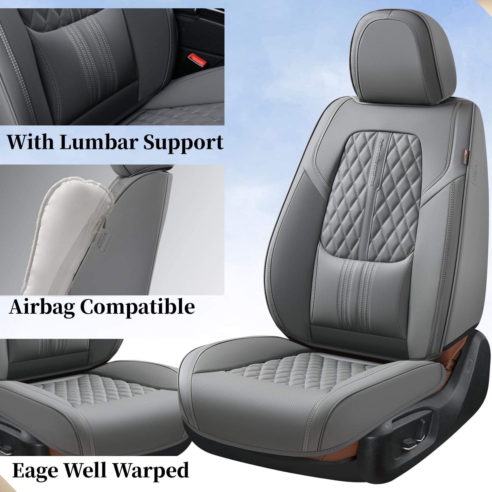 Coverado Seat Covers, Car Front Seat Covers With Backrest, Nappa Leather Car Seat Protectors,Waterproof &Breathable,Anti-Slip Au