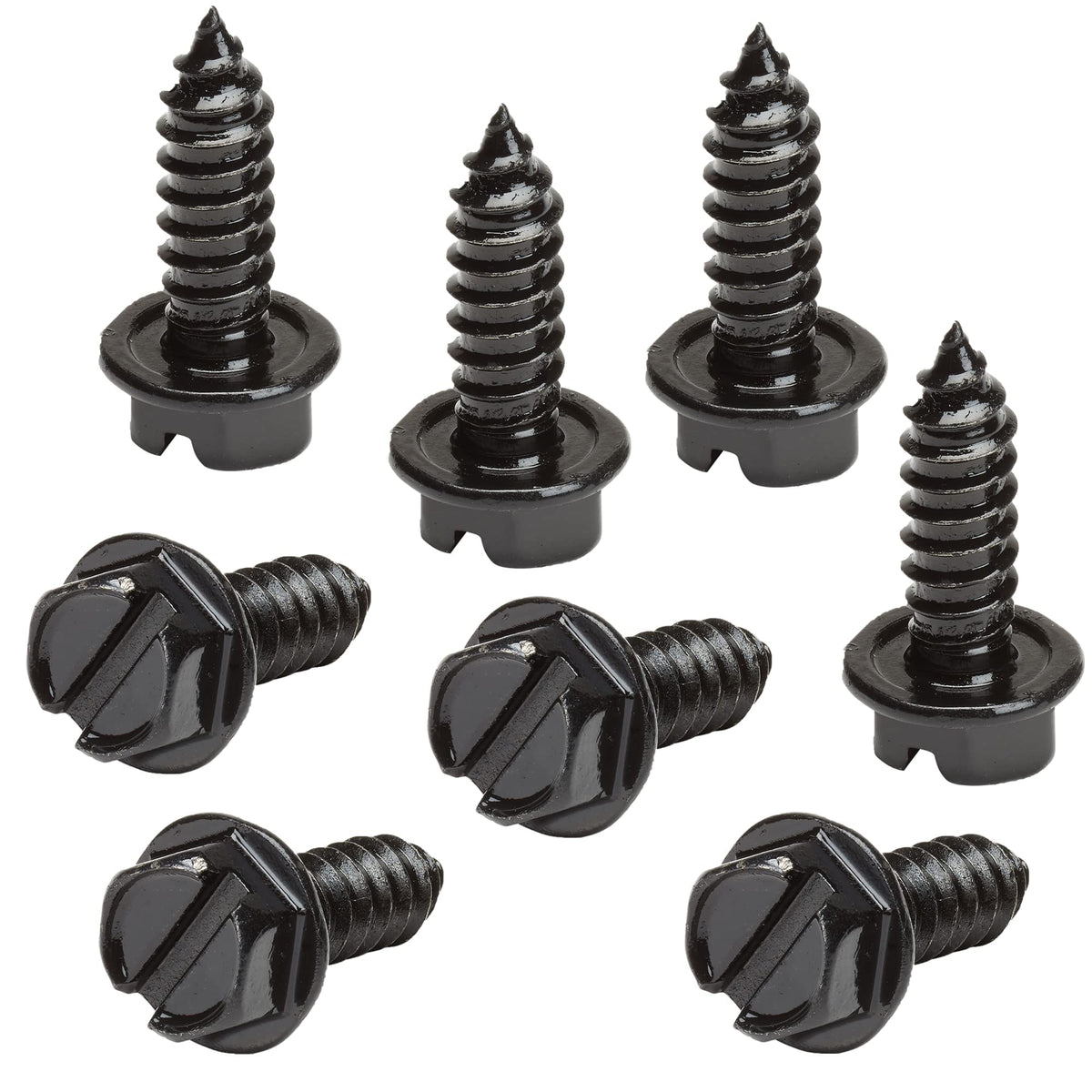 Black License Plate Screws Kit - Set of 8 Fasteners For Front and Back License Plates and License Plate Frames or Covers on Dome