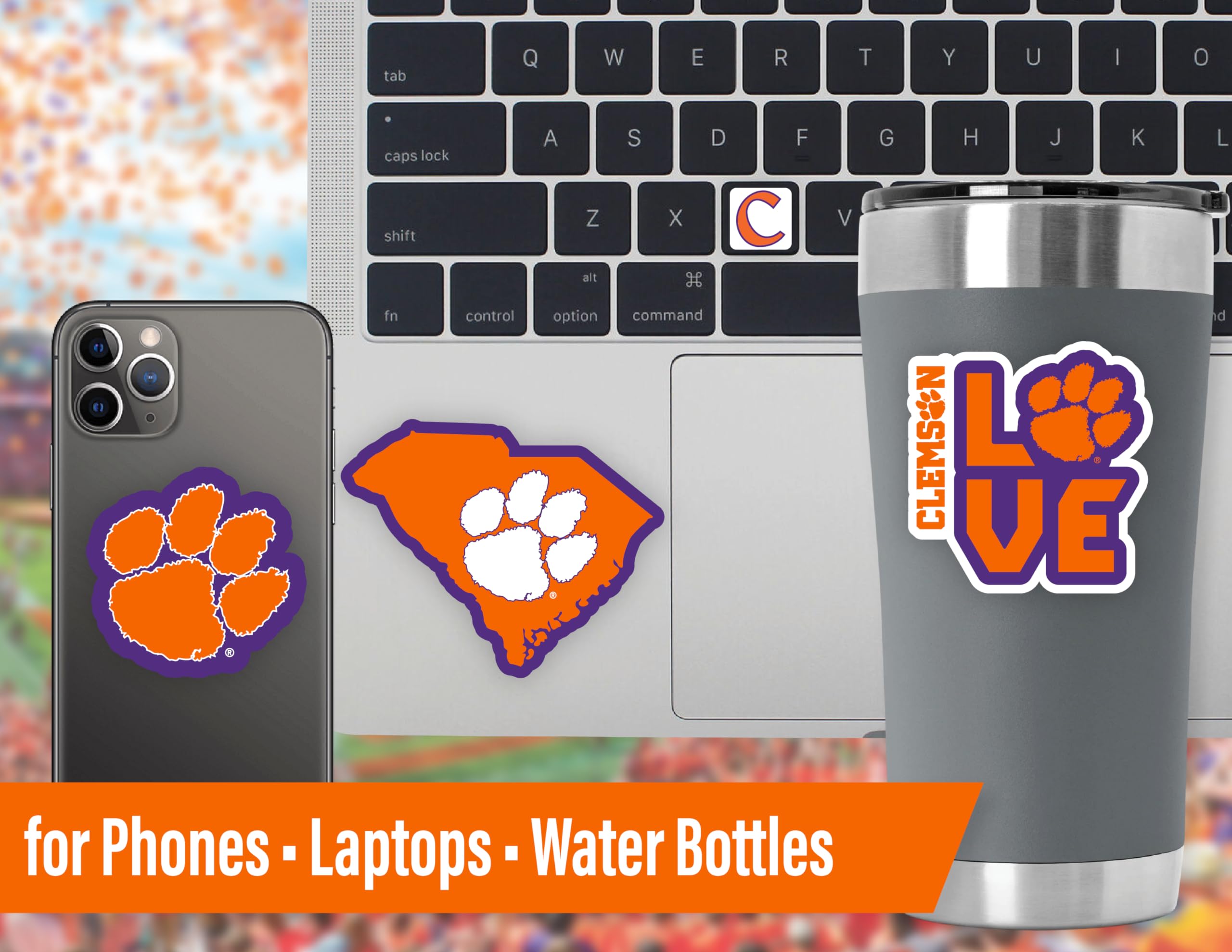 Clemson Stickers (14 Stickers) 2 Large 5'' For Car Windows 10 Medium 2.5'' For Water Bottles Laptops Phones And 2 Mini Keyboard