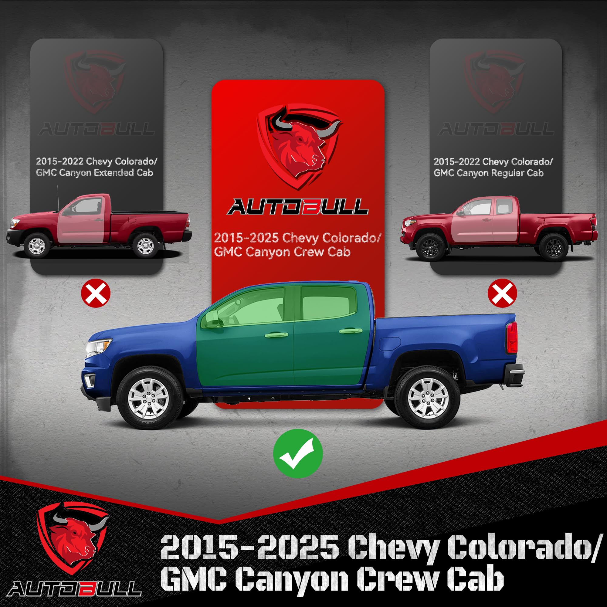 Wheel to Wheel Running Boards Compatible with Chevy Colorado/GMC Canyon 2015-2025 Crew Cab, 6 Bed Access Side Step Rails Coate