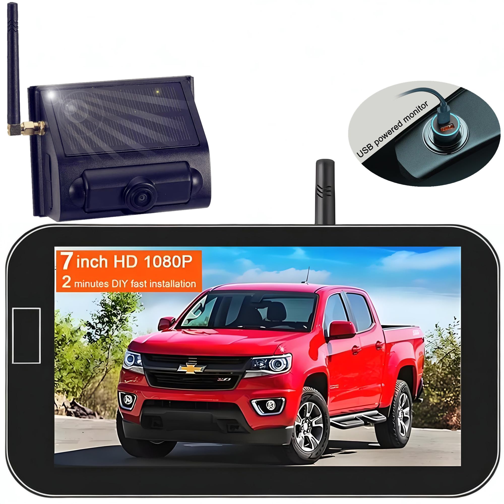 Yimu Solar Magnetic Wireless Backup Camera For Truck Andtrailers, Portable, Cordless, Scratch-Proof, 2Mins Easy Install, No Wiri