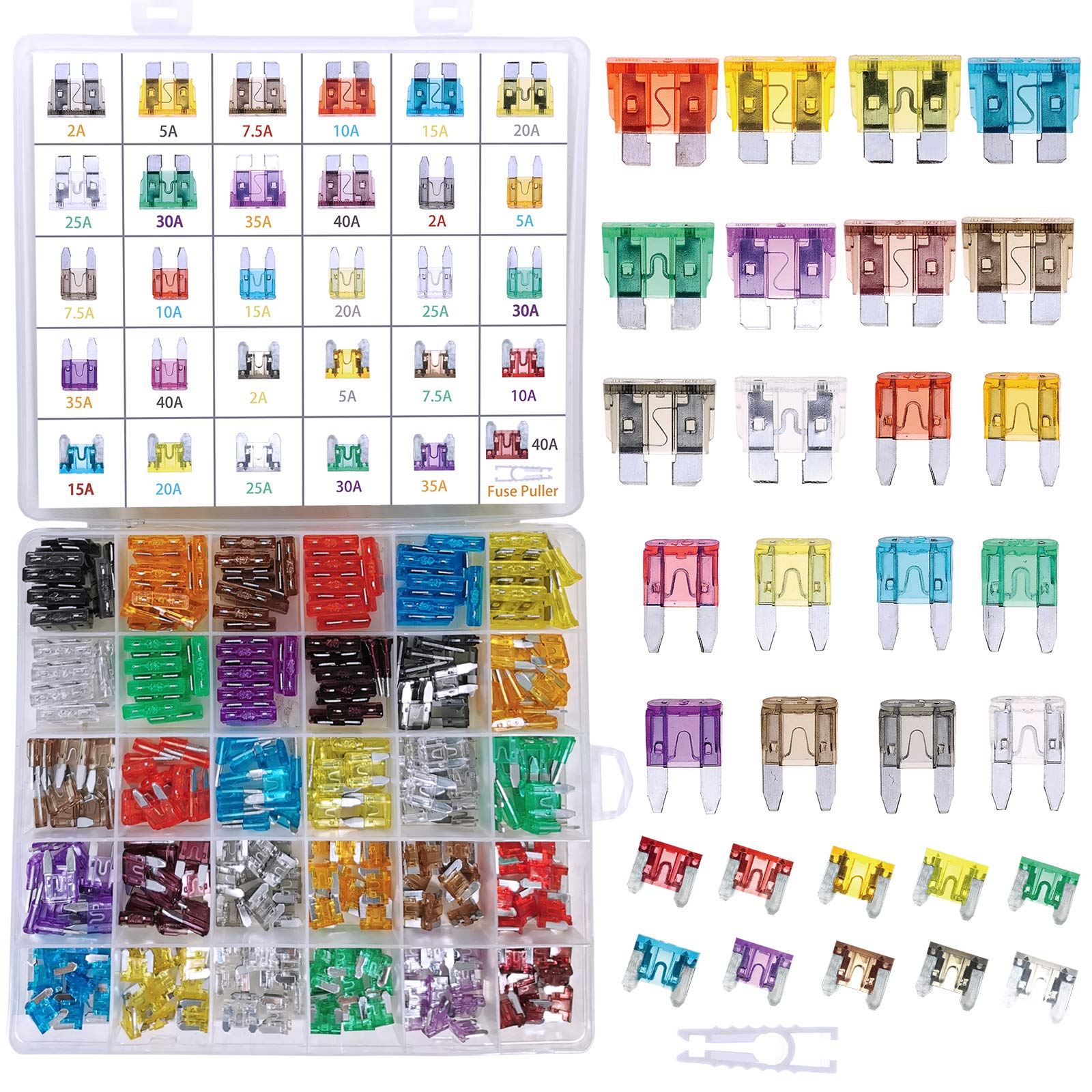 340 Pcs Assorted Standard & Mini & Low Profile Mini Auto Car Truck Blade Fuses Set- 2A 5A 7.5A 10A 15A 20A 25A 30A 35A 40A-Atc/A