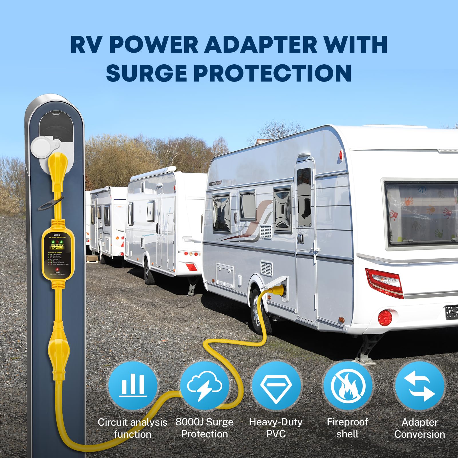 Kohree 50 Amp To 30 Amp Rv Adapter With Surge Protection, 8000 Joules With 30 Amp To 50 Amp Adapter Plug, Circuit Analyzer Surge