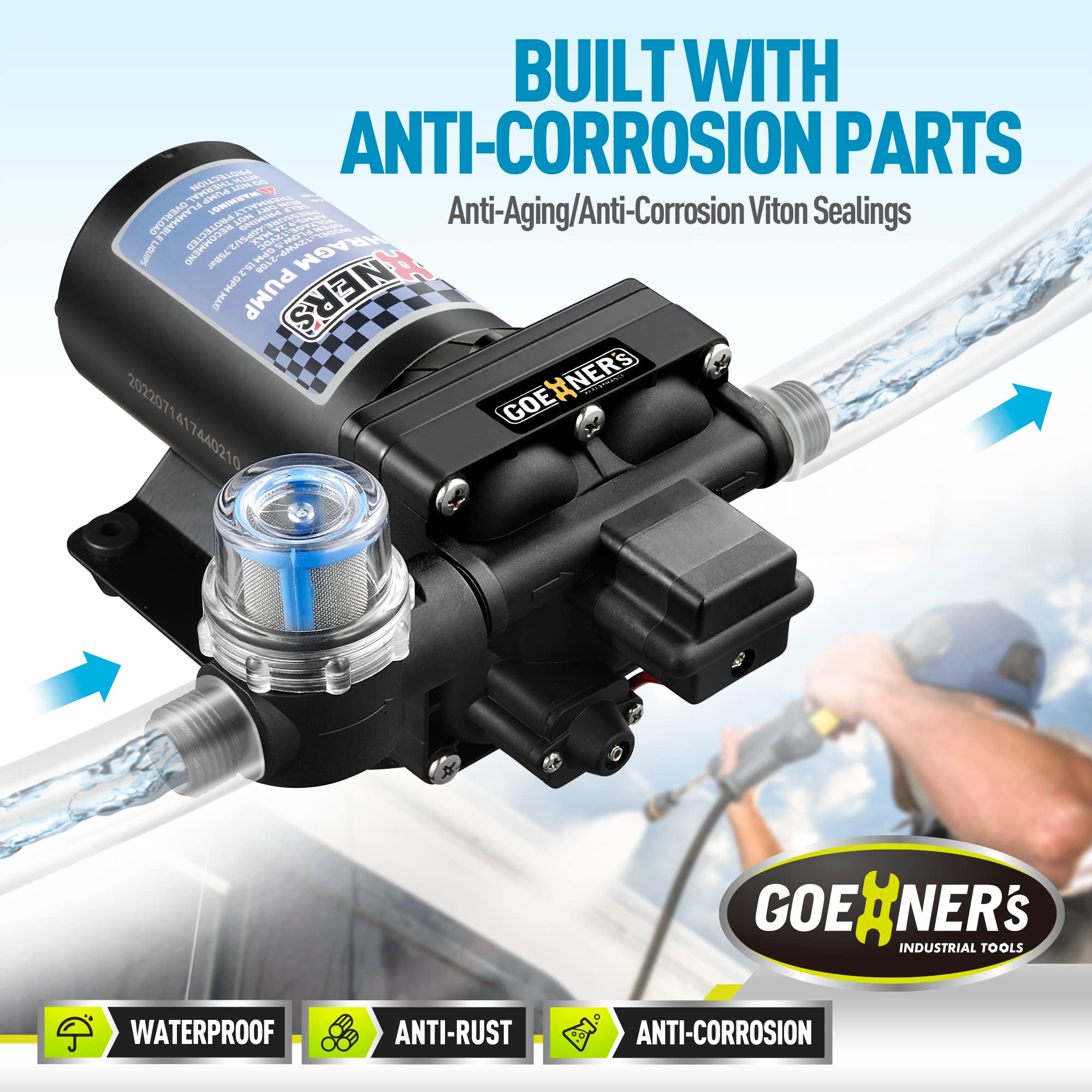 [Upgraded Version] Rv Fresh Water Pump, 12V Dc 6Gpm 70Psi Self-Priming Diaphragm With Pressure Switch And Strainer For Rv, Marin