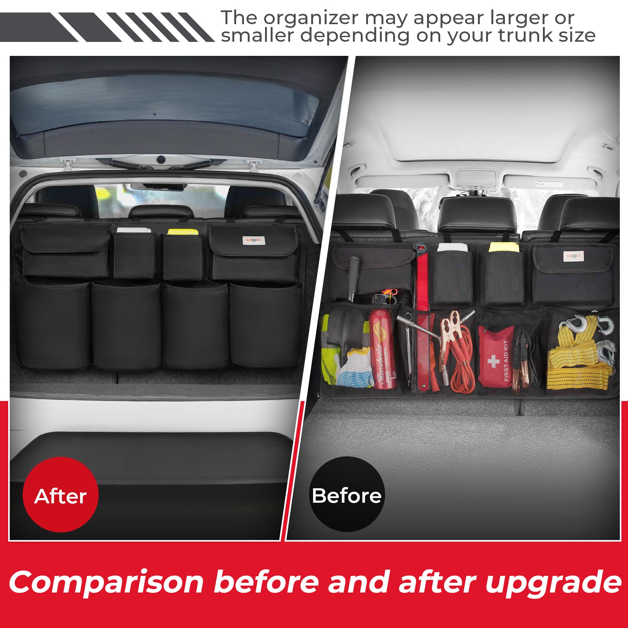 Surdoca Car Trunk Organizer, Upgrade Hanging Trunk Organizer For Suv, Backseat Car Organizer With 8 Large Compartments, Car Acce