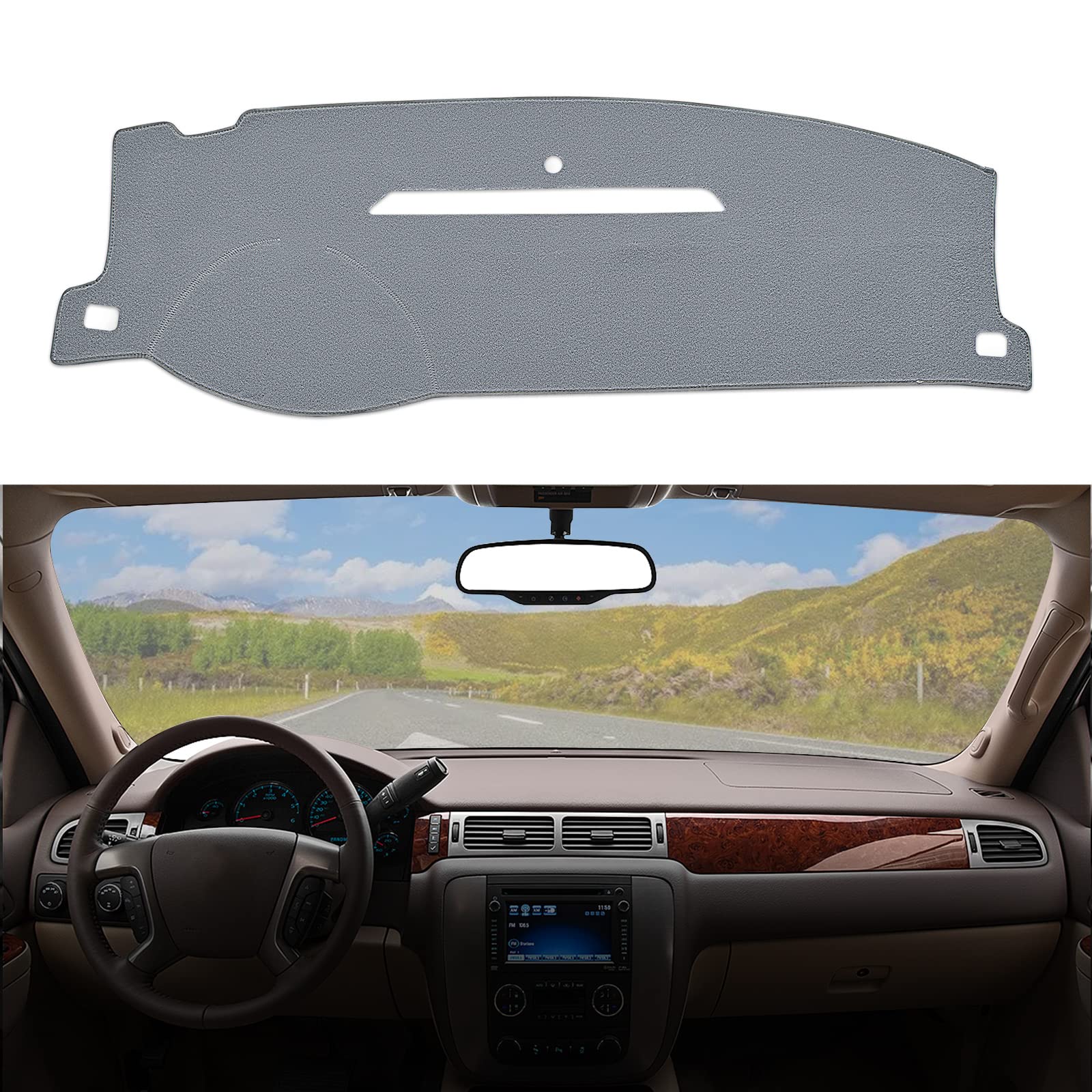 Dashboard Dash Cover Mat Carpet Compatible With 07-14 Chevy Tahoe Suburban Denali Avalanche Gmc Yukon/Xl,07-13 Chevy Silverado S