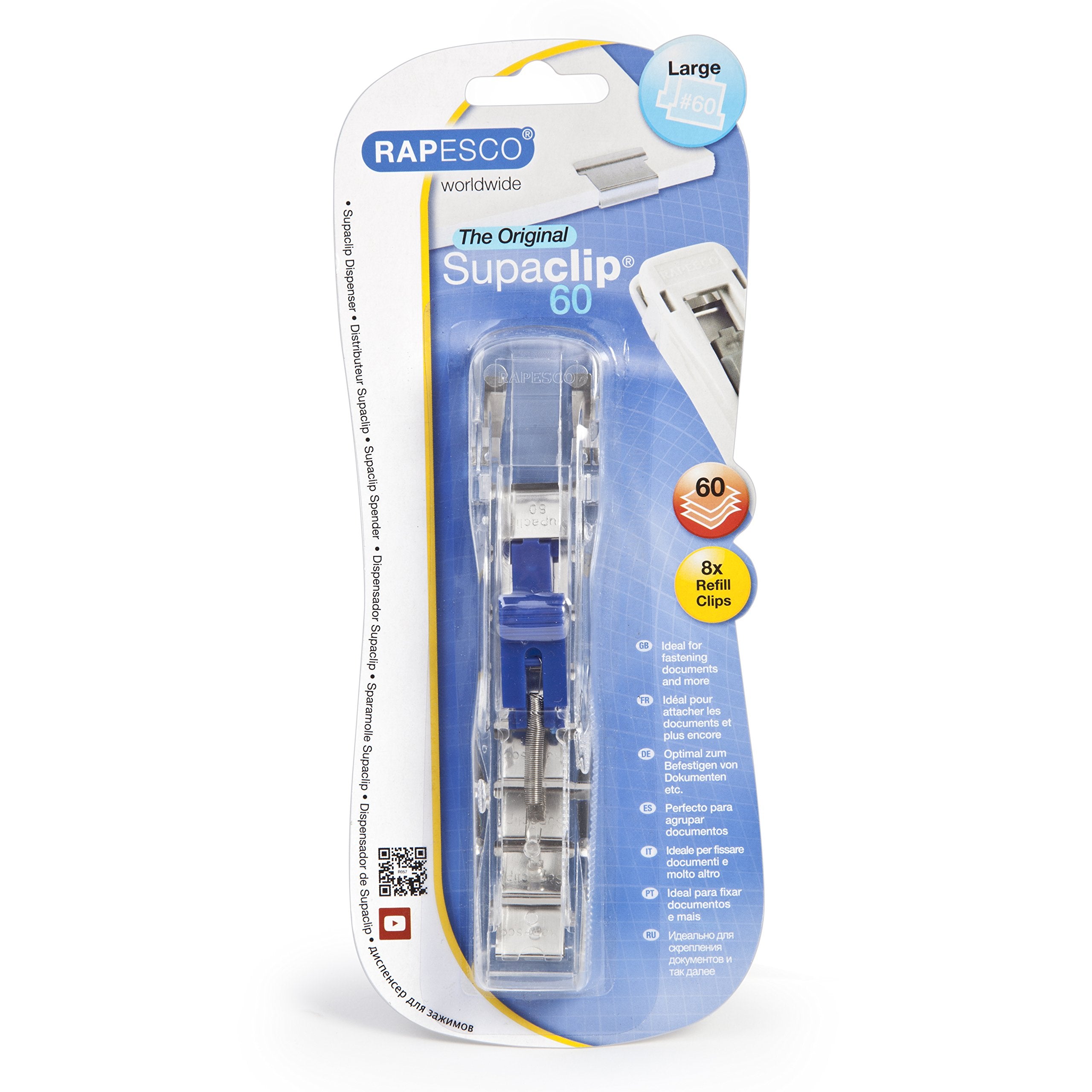 Rapesco 1300A Supaclip 60 Kit, Dispenser And 100 Stainless Steel Refill Clips