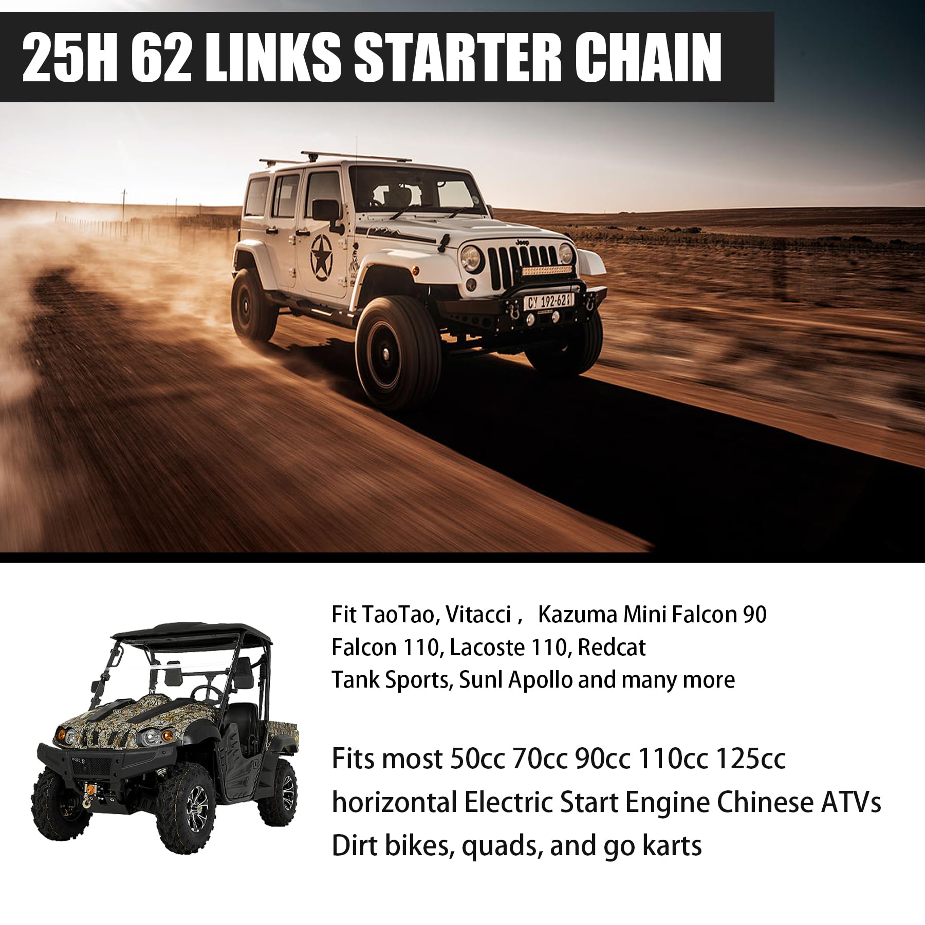 Stylemafia 25H 62 Links Starter Chain+ Chain Breaker, 25H 62 Links Starter Chain Rear Sprocket with Master Link fit for 50cc 70c