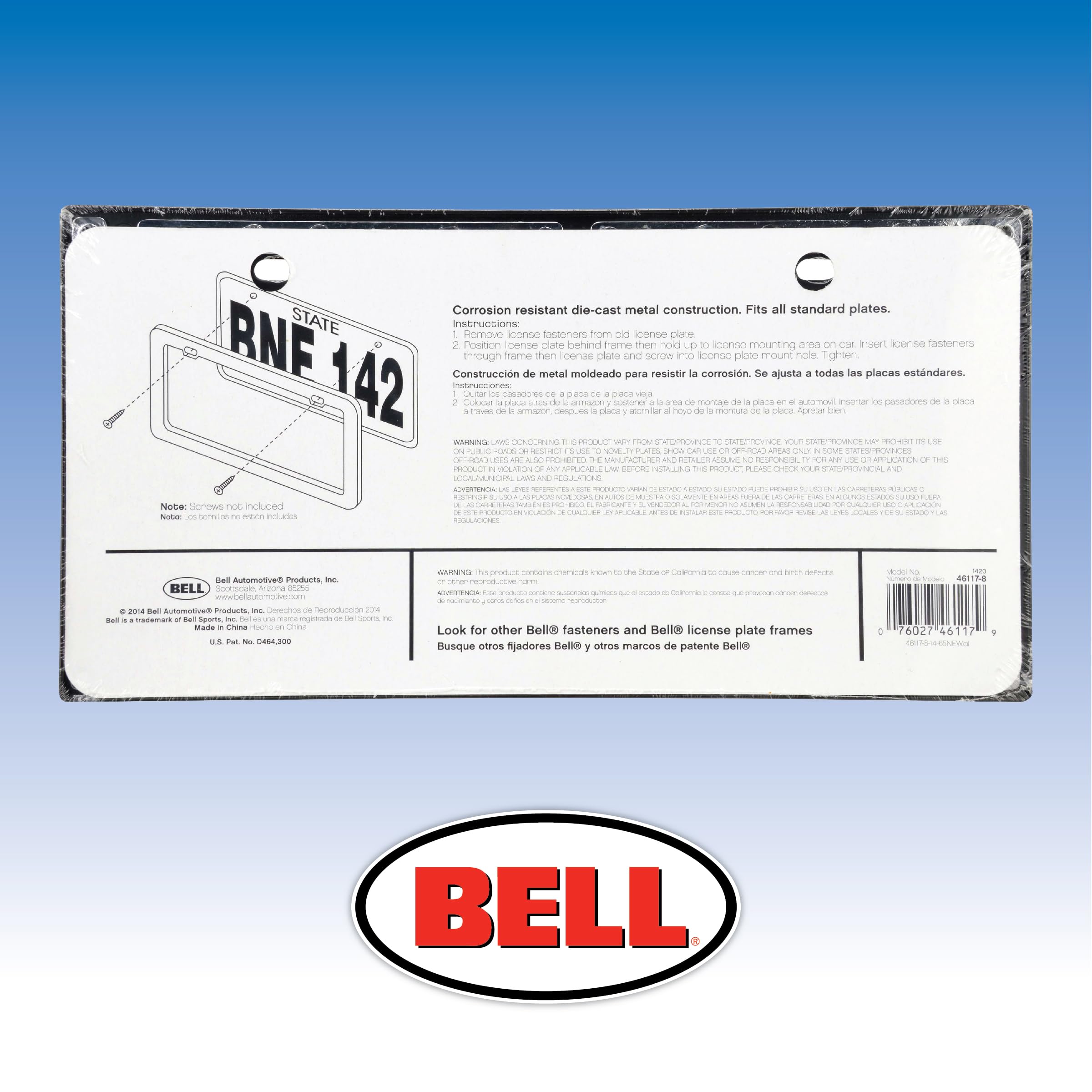 Bell Automotive 22-1-46117-8 Universal Chrome Spike Design License Plate Frame