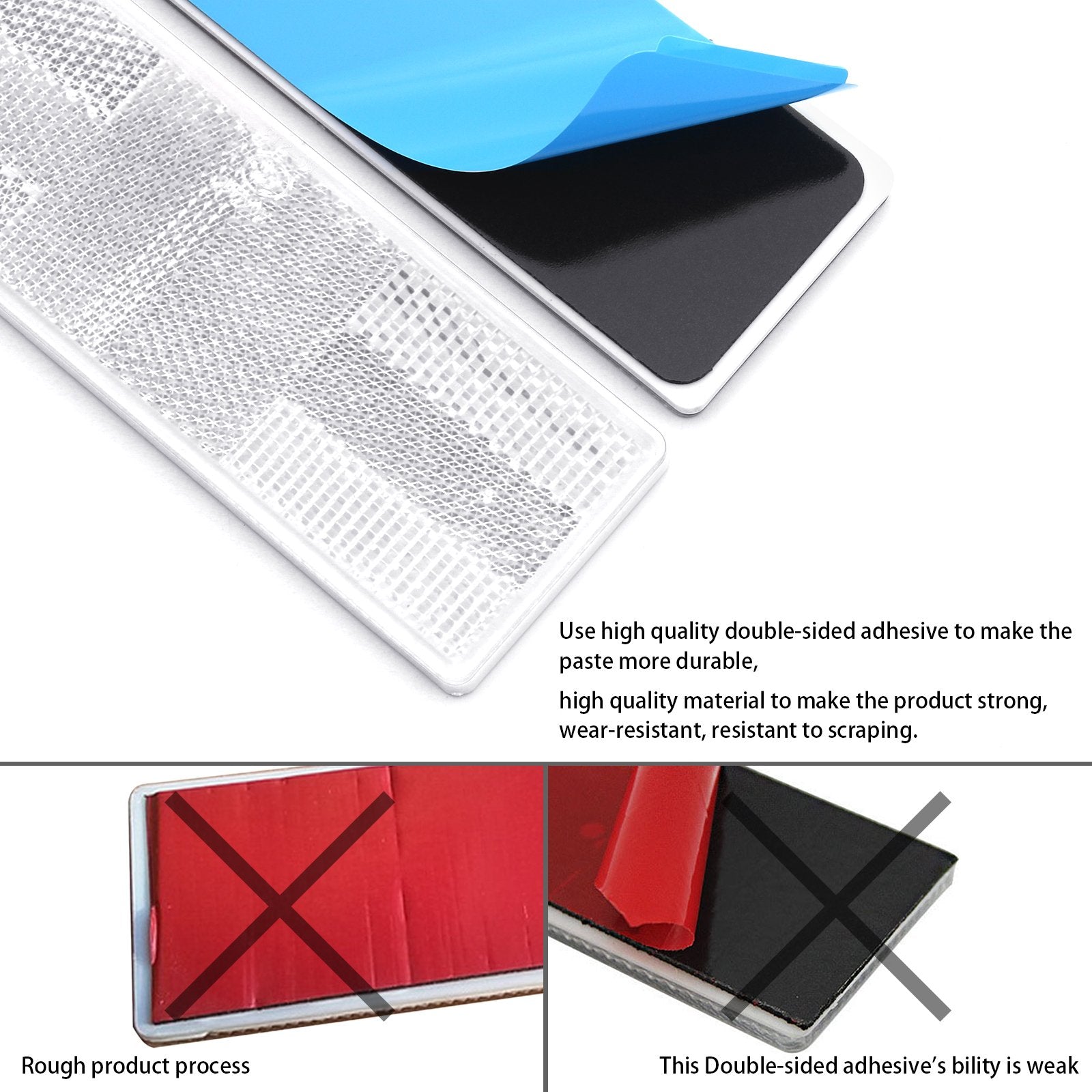 12Pcs Plastic Rectangular Stick-on Reflector Sticker (White/12Pcs, 5.91 x 1.97 in)