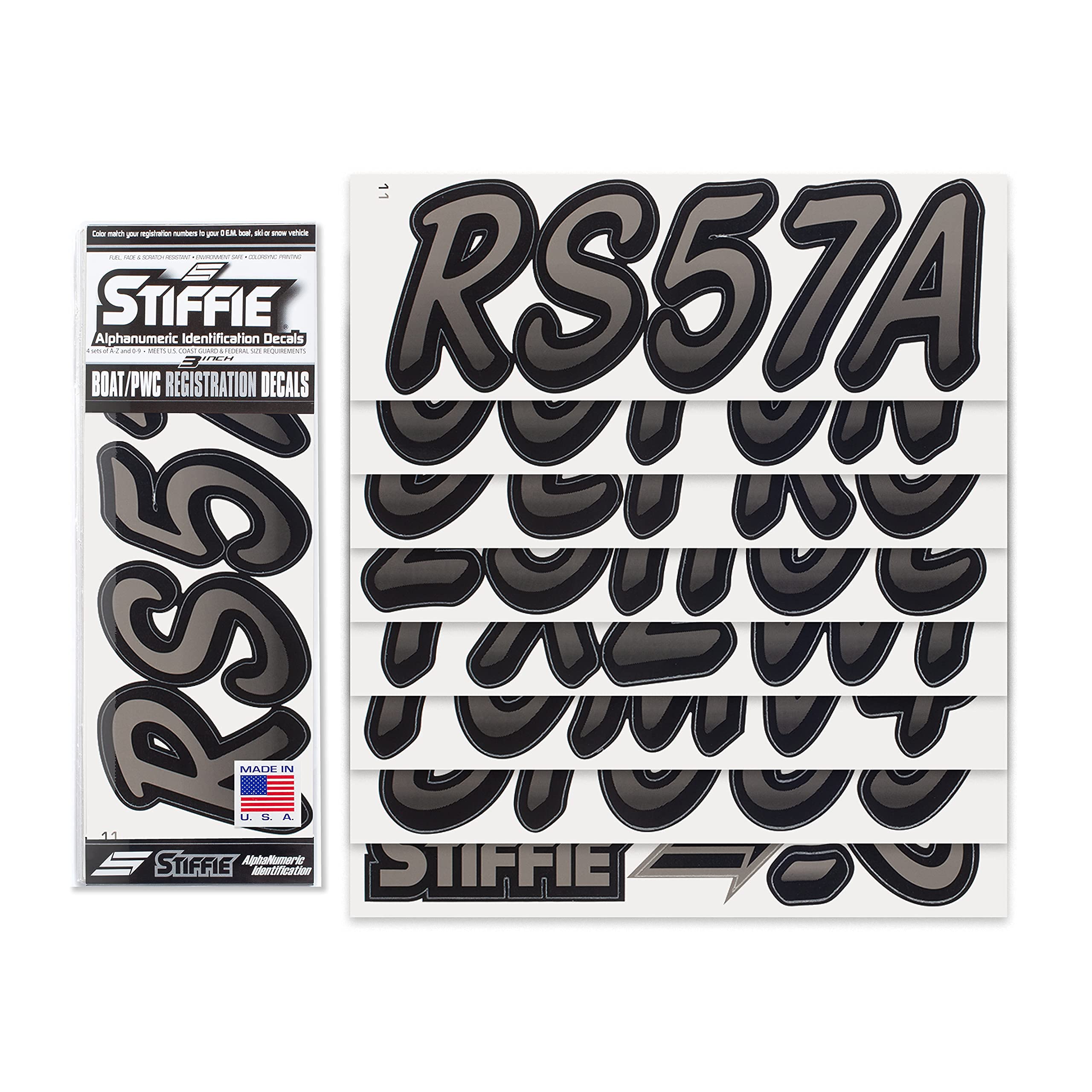 Stiffie Whipline Charcoal/Black 3 '' Boat & Pwc Registration Decals  Numbers Letters Stickers
