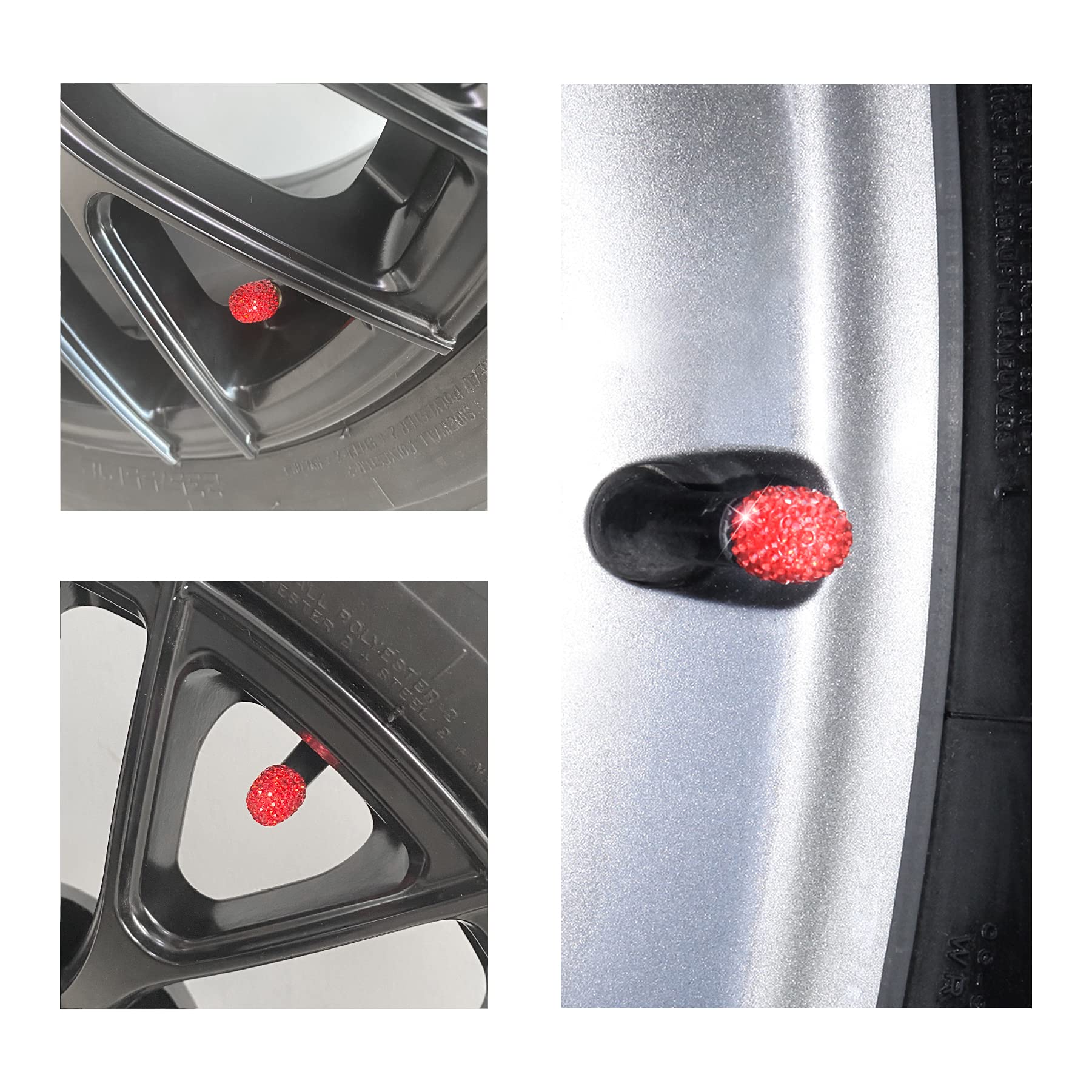 Justtop 4 Pack Handmade Crystal Rhinestone Car Tire Valve Stem Caps, Car Wheel Tire Valve, Attractive Dustproof Bling Car Accessories, Universal For Cars, Trucks And Motorcycles-Red